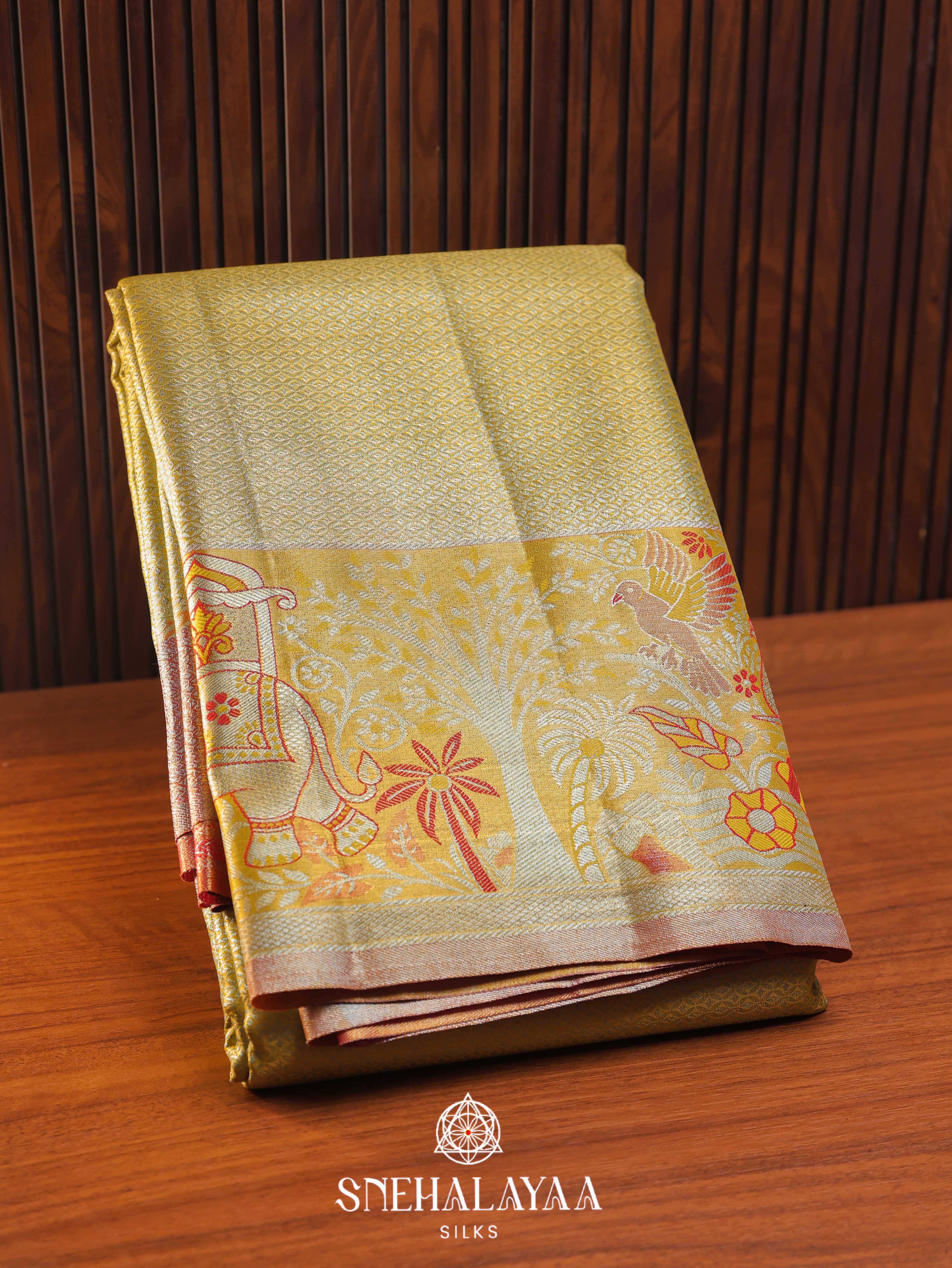 Chartreuse Green Art Silk Saree