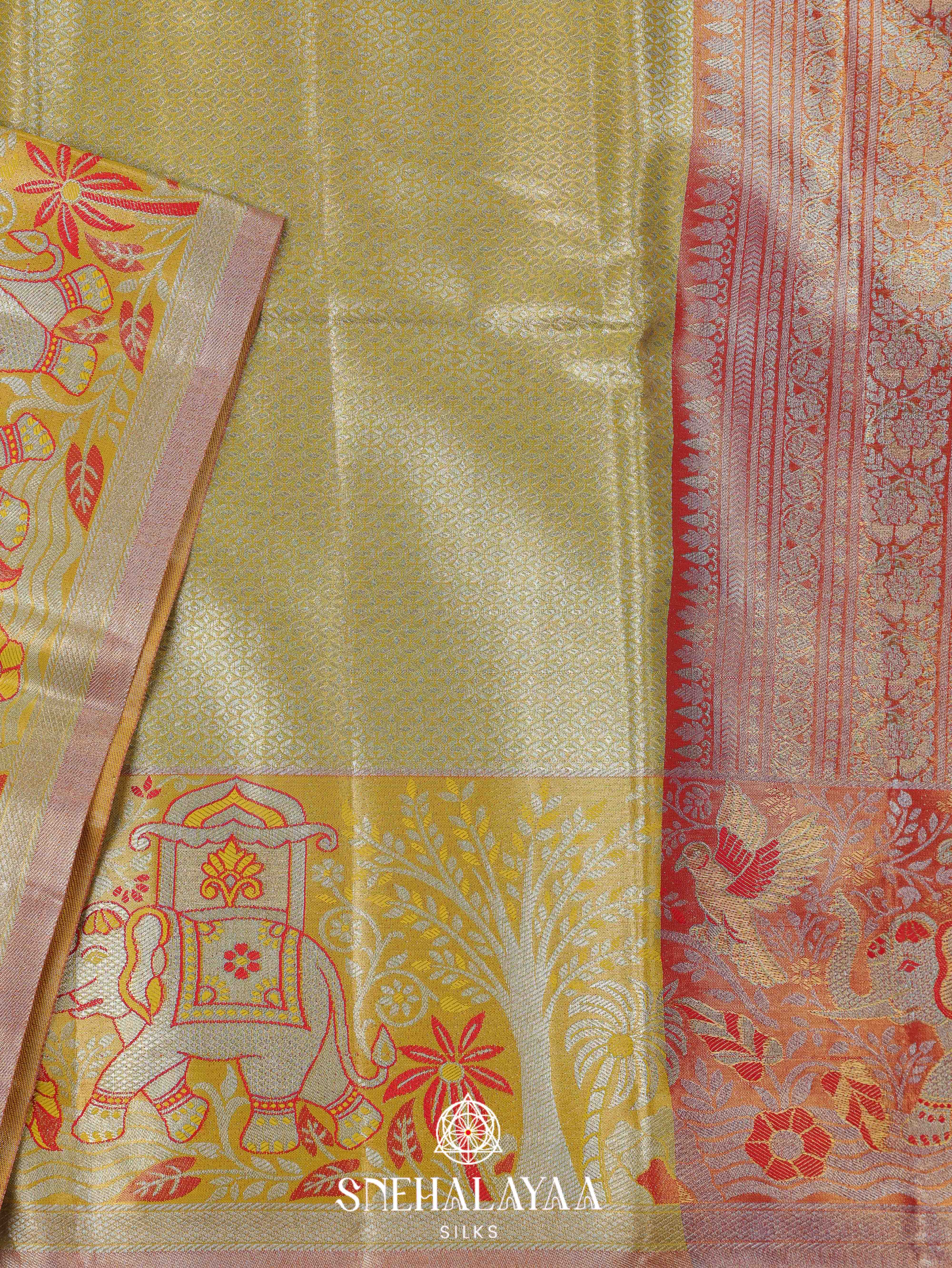 Chartreuse Green Art Silk Saree