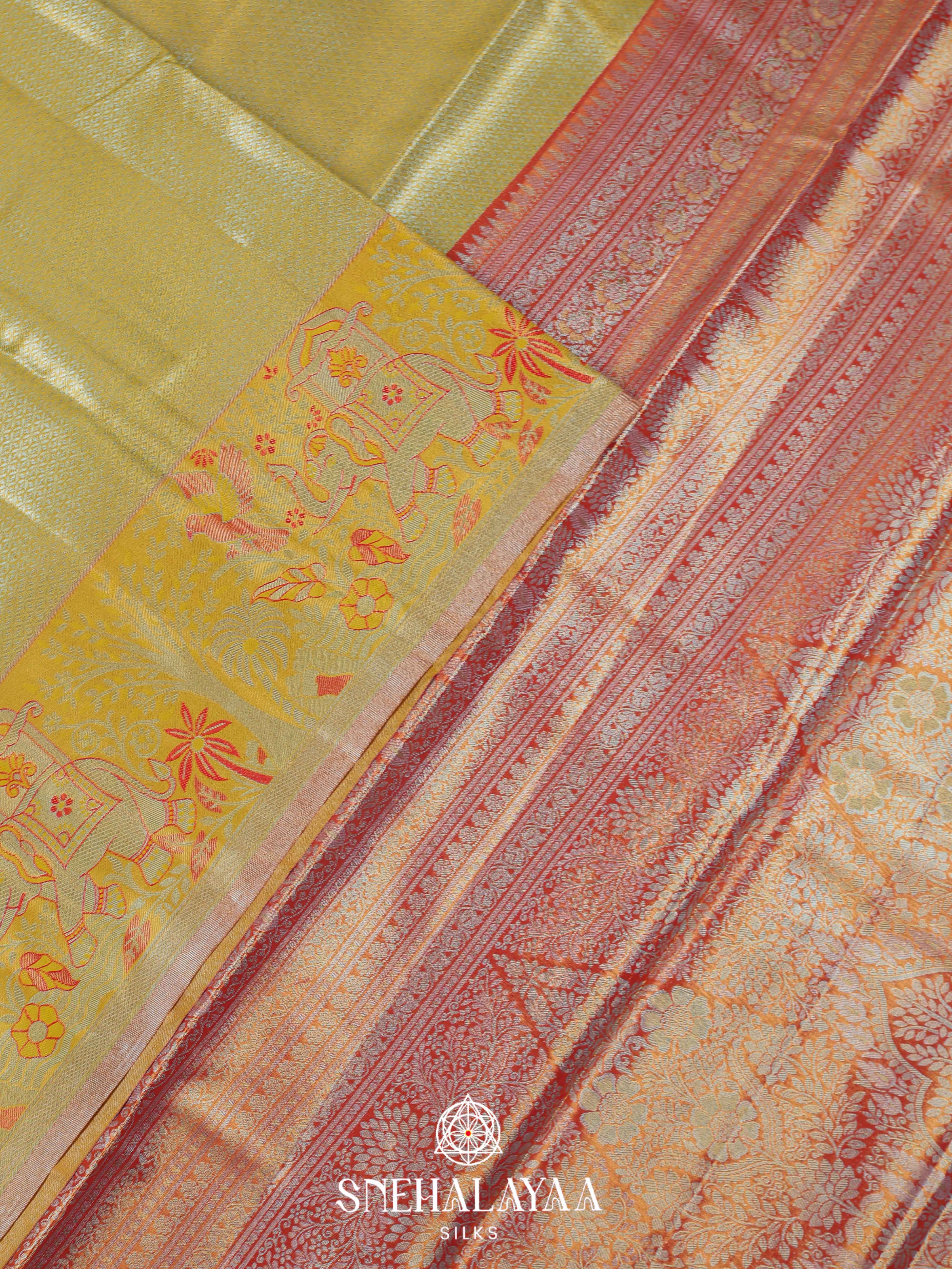 Chartreuse Green Art Silk Saree