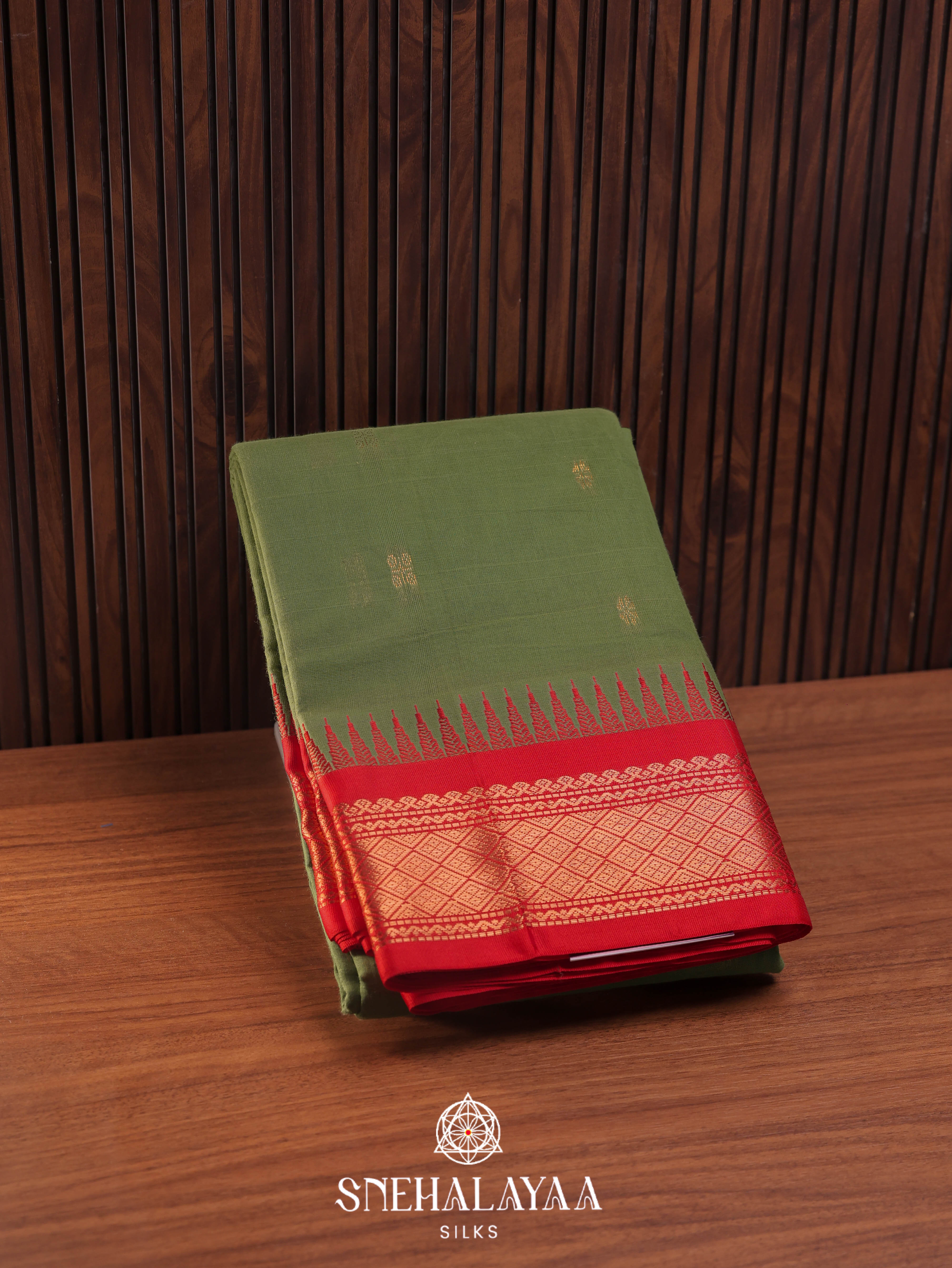 Olive Green Gadwal Cotton Saree