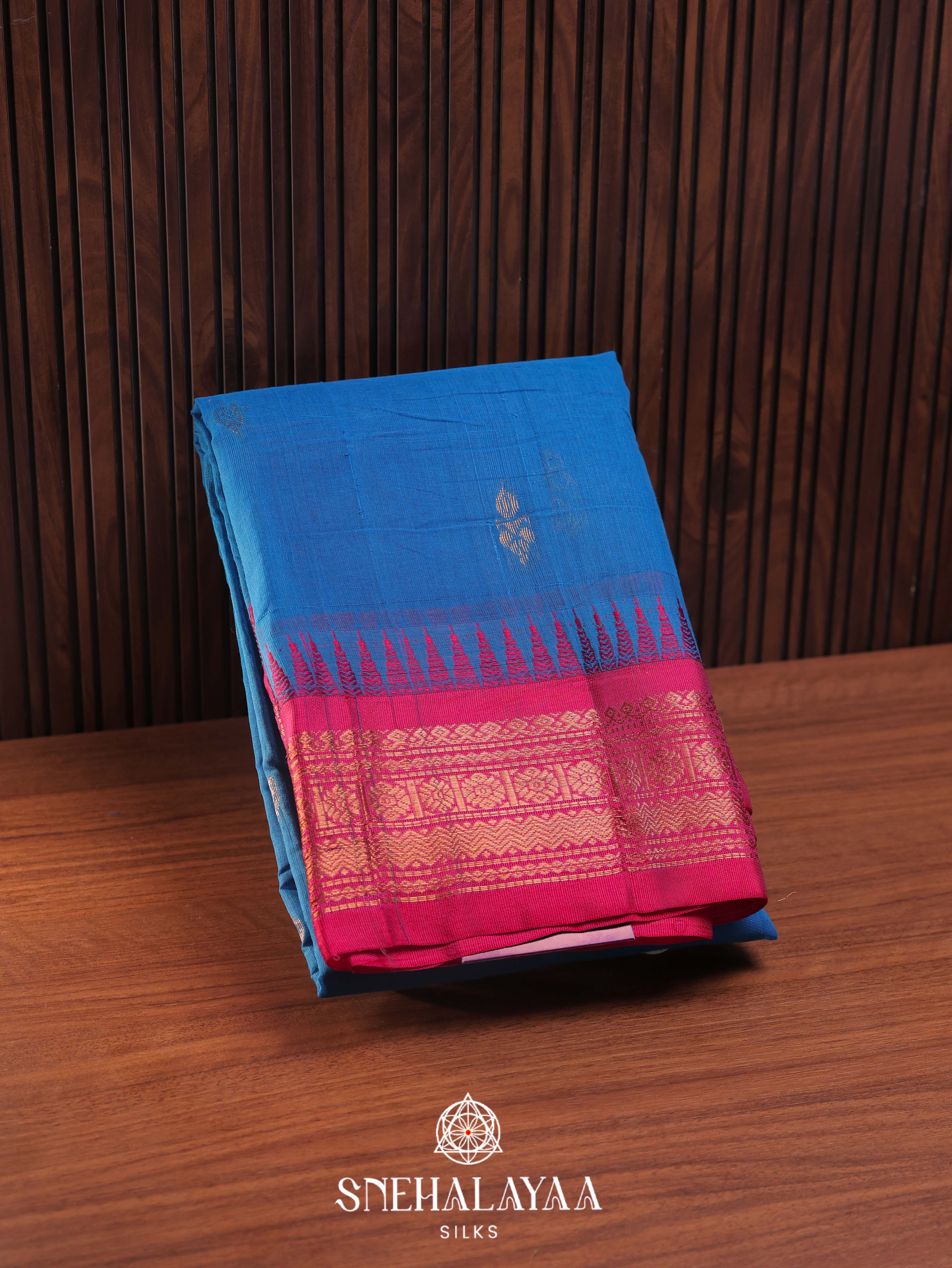 Blue Gadwal Cotton Saree