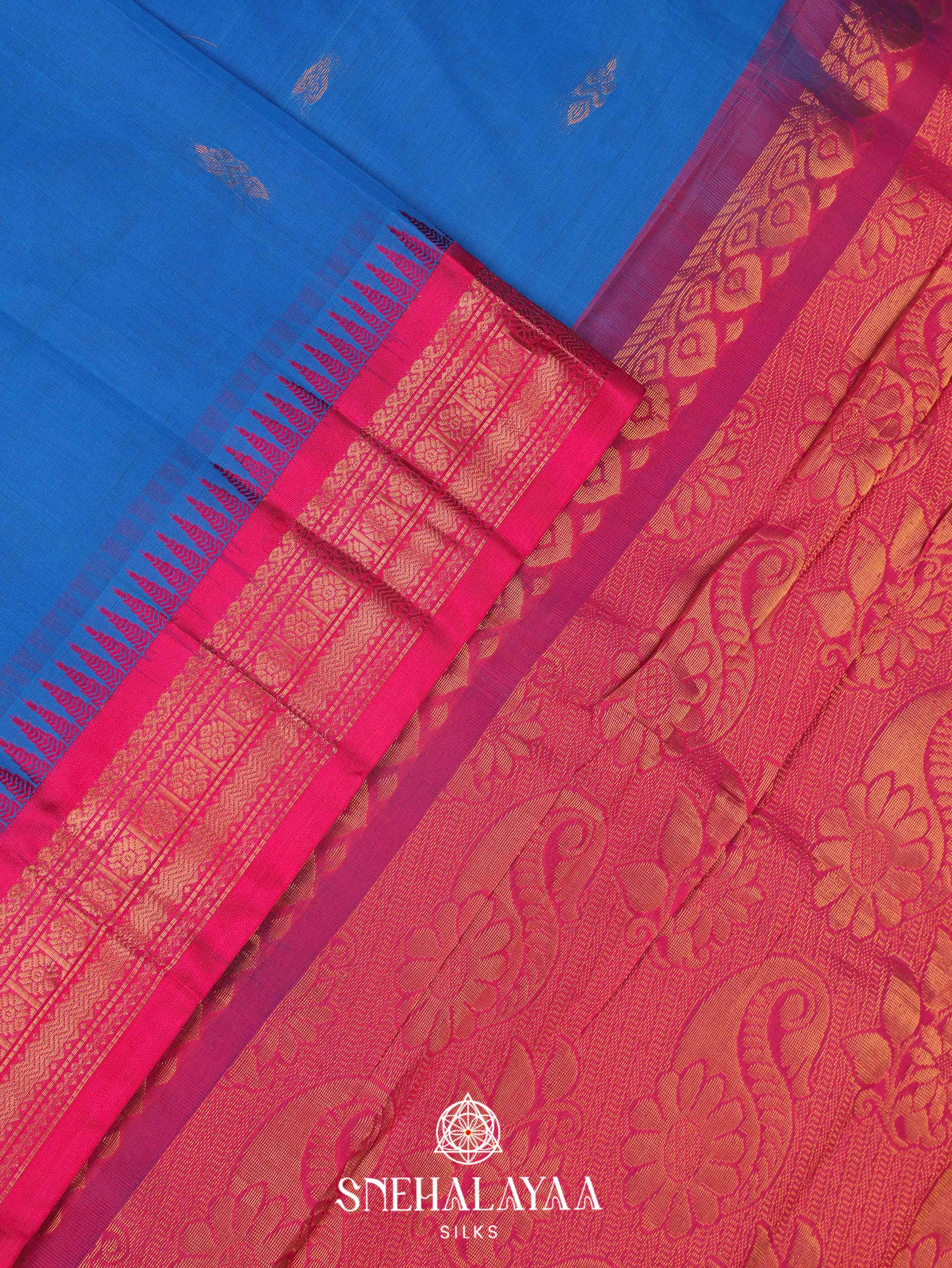 Blue Gadwal Cotton Saree