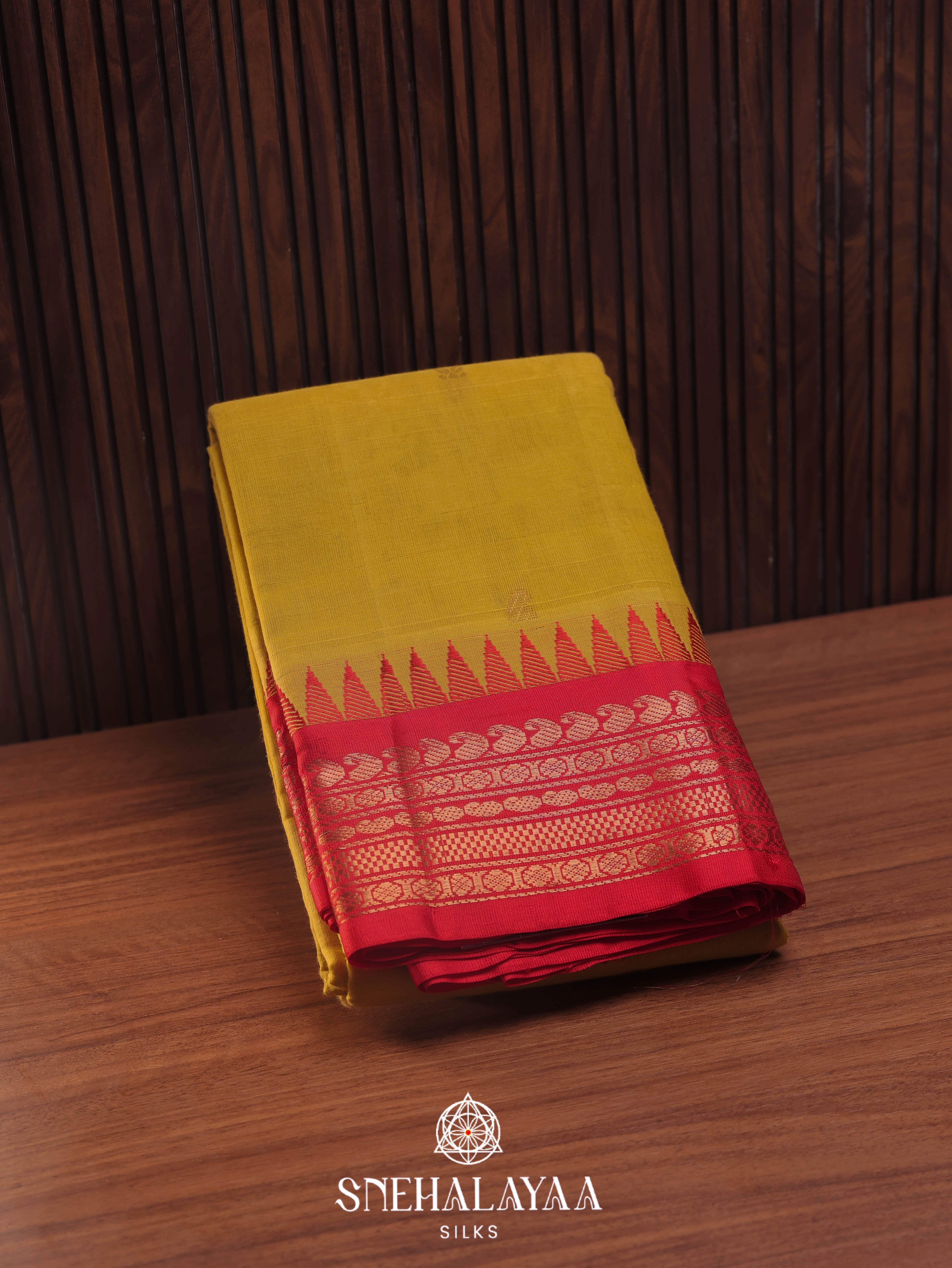 Mustard Yellow Gadwal Cotton Saree