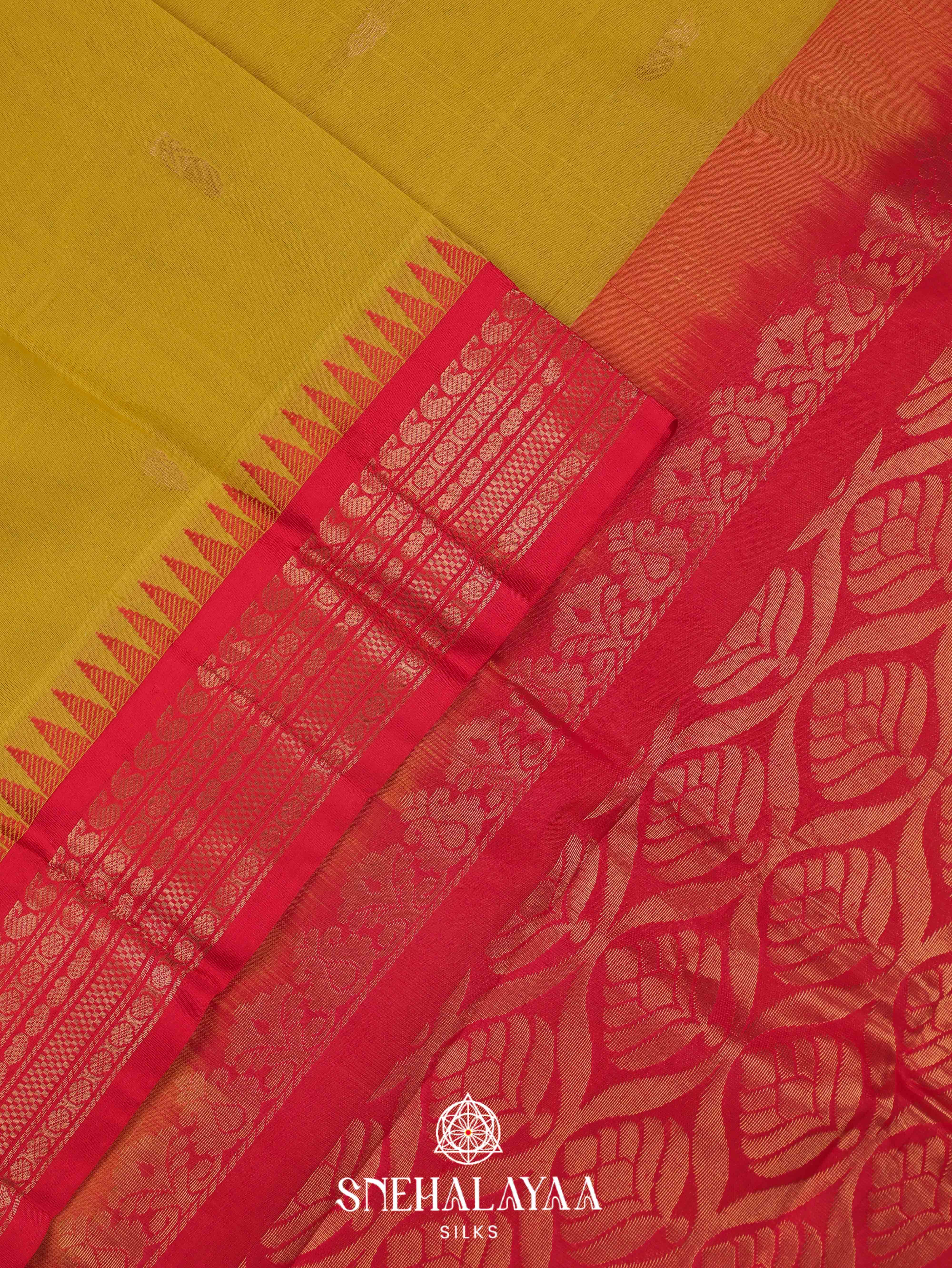Mustard Yellow Gadwal Cotton Saree
