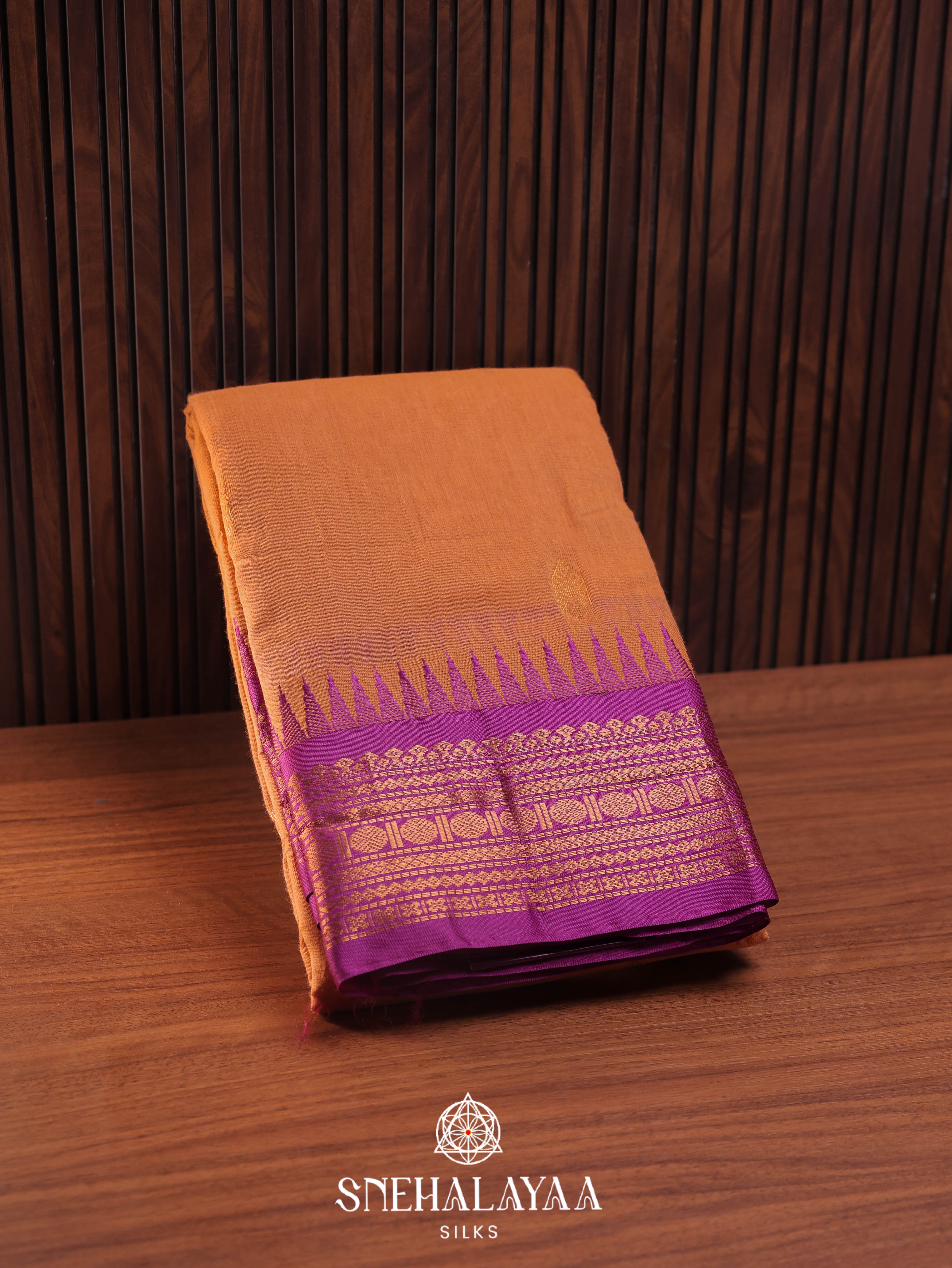 Copper Orange Gadwal Cotton Saree