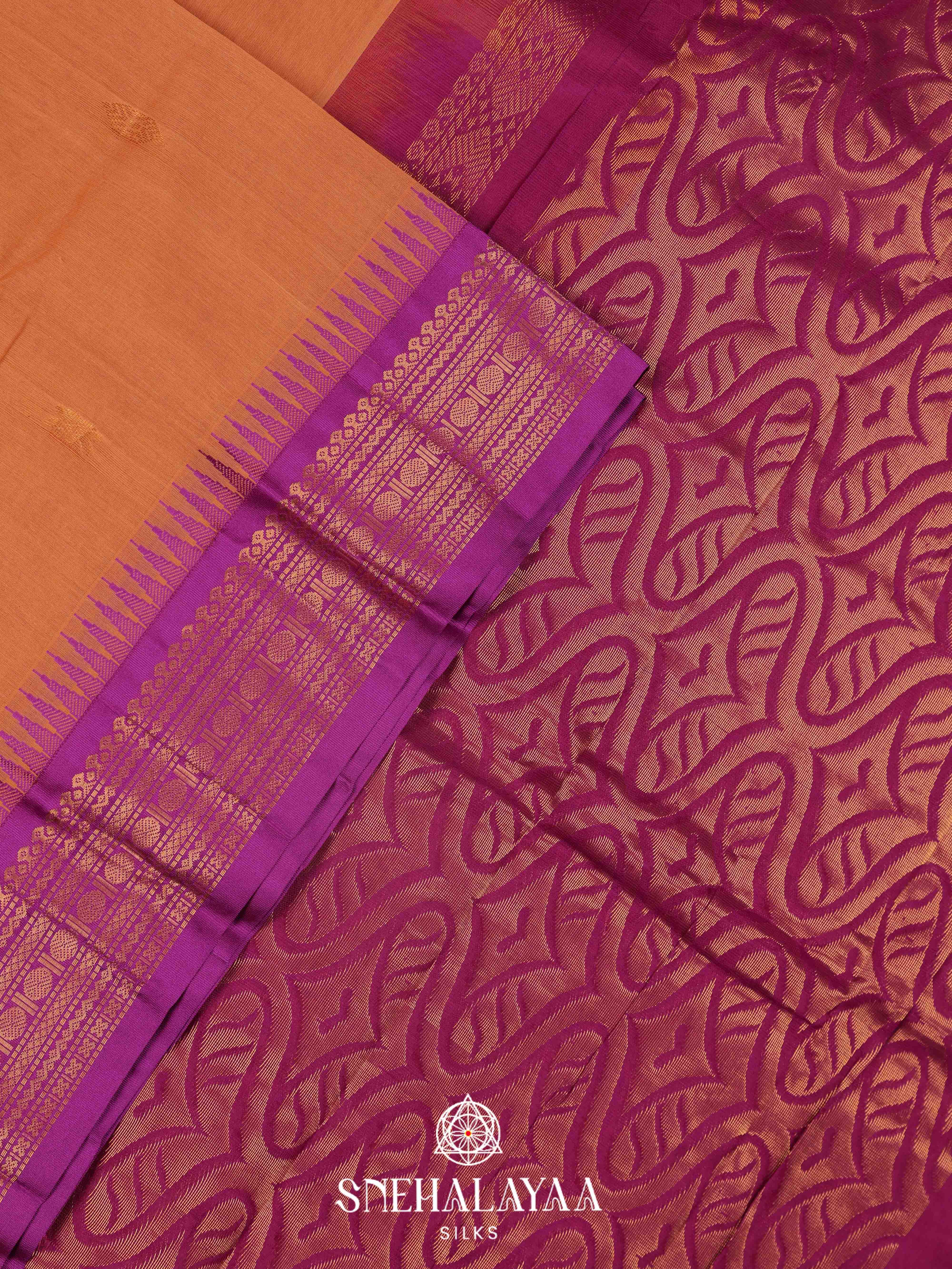 Copper Orange Gadwal Cotton Saree
