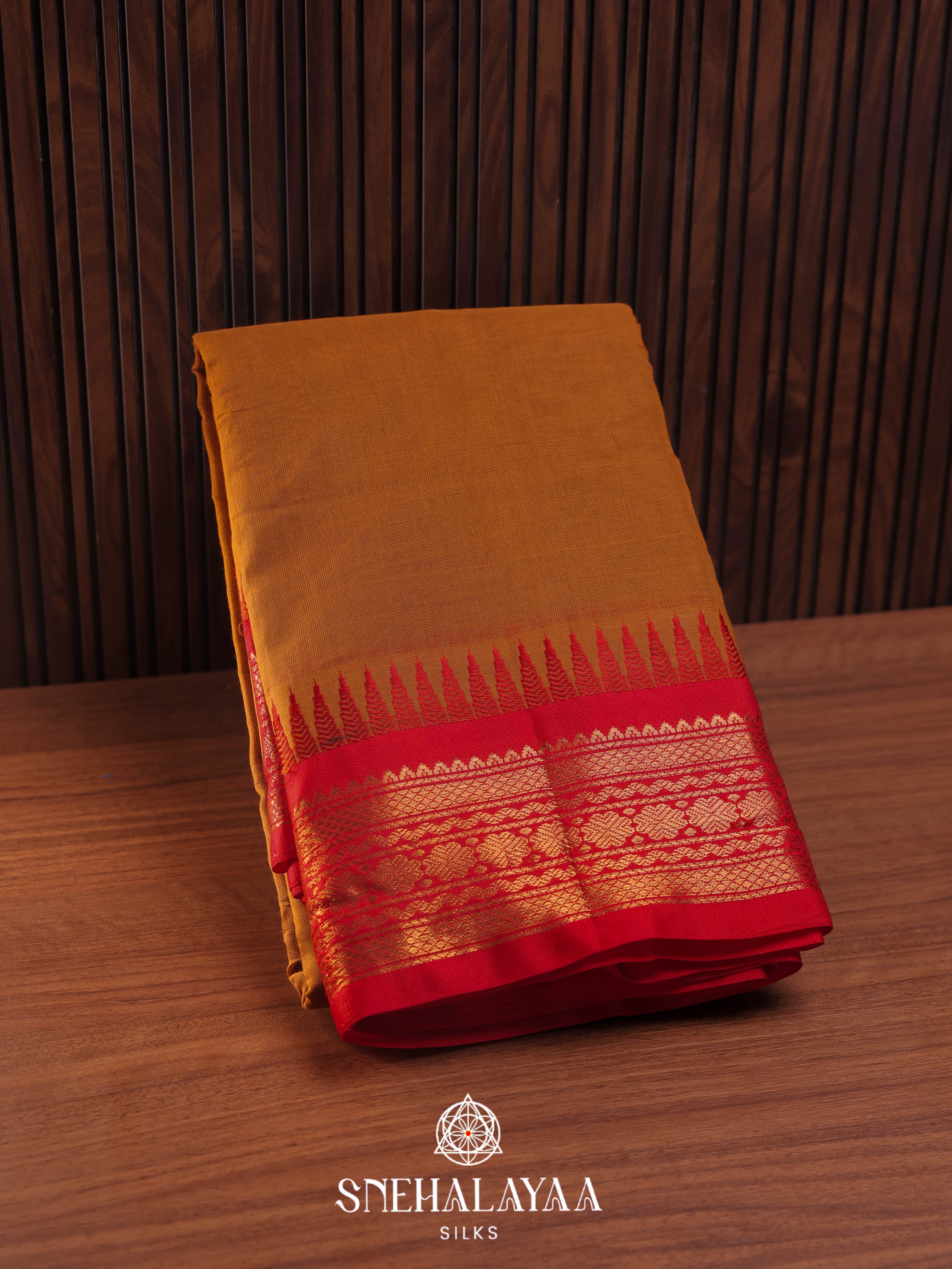Copper Orange Gadwal Cotton Saree