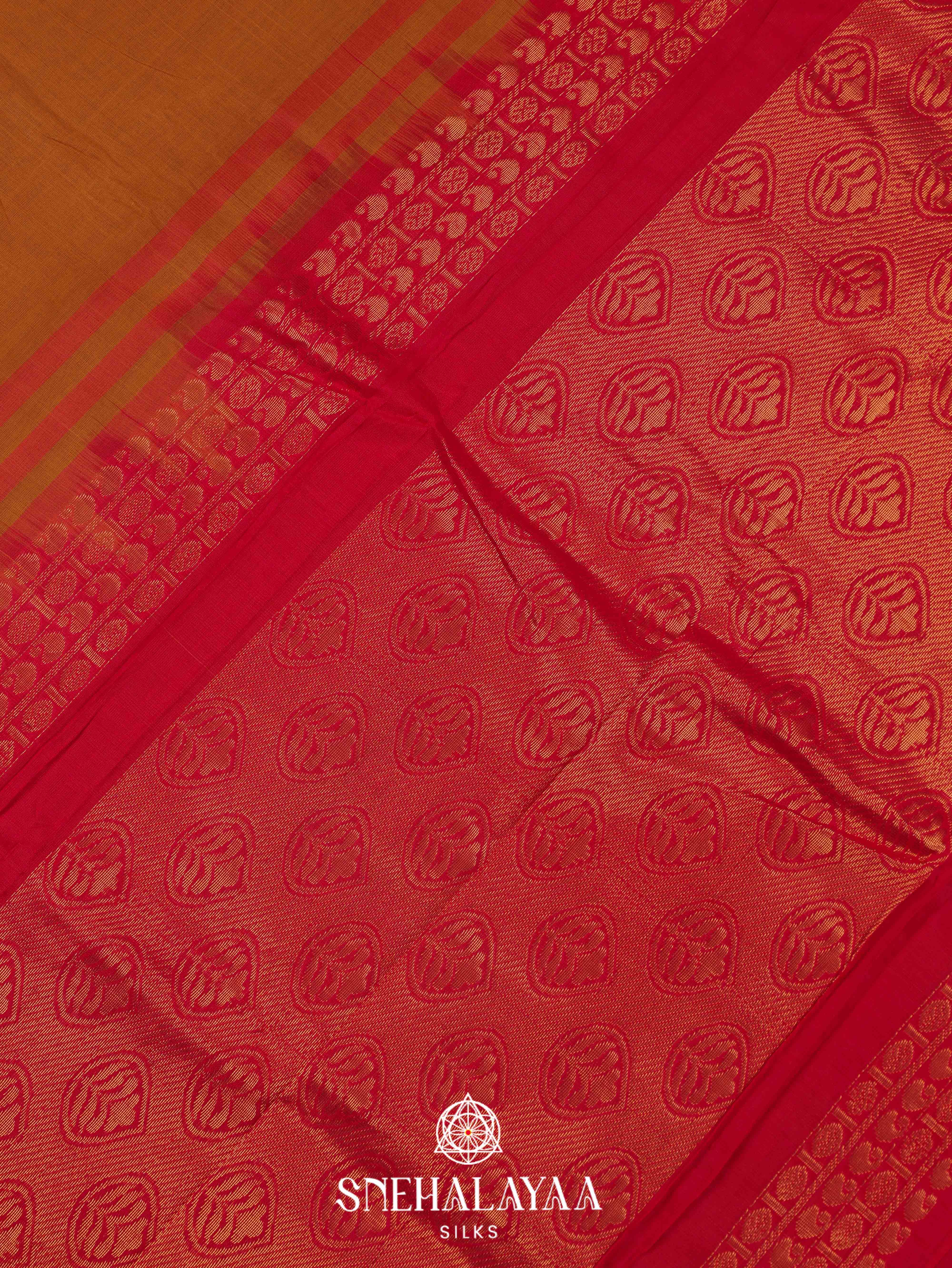 Copper Orange Gadwal Cotton Saree