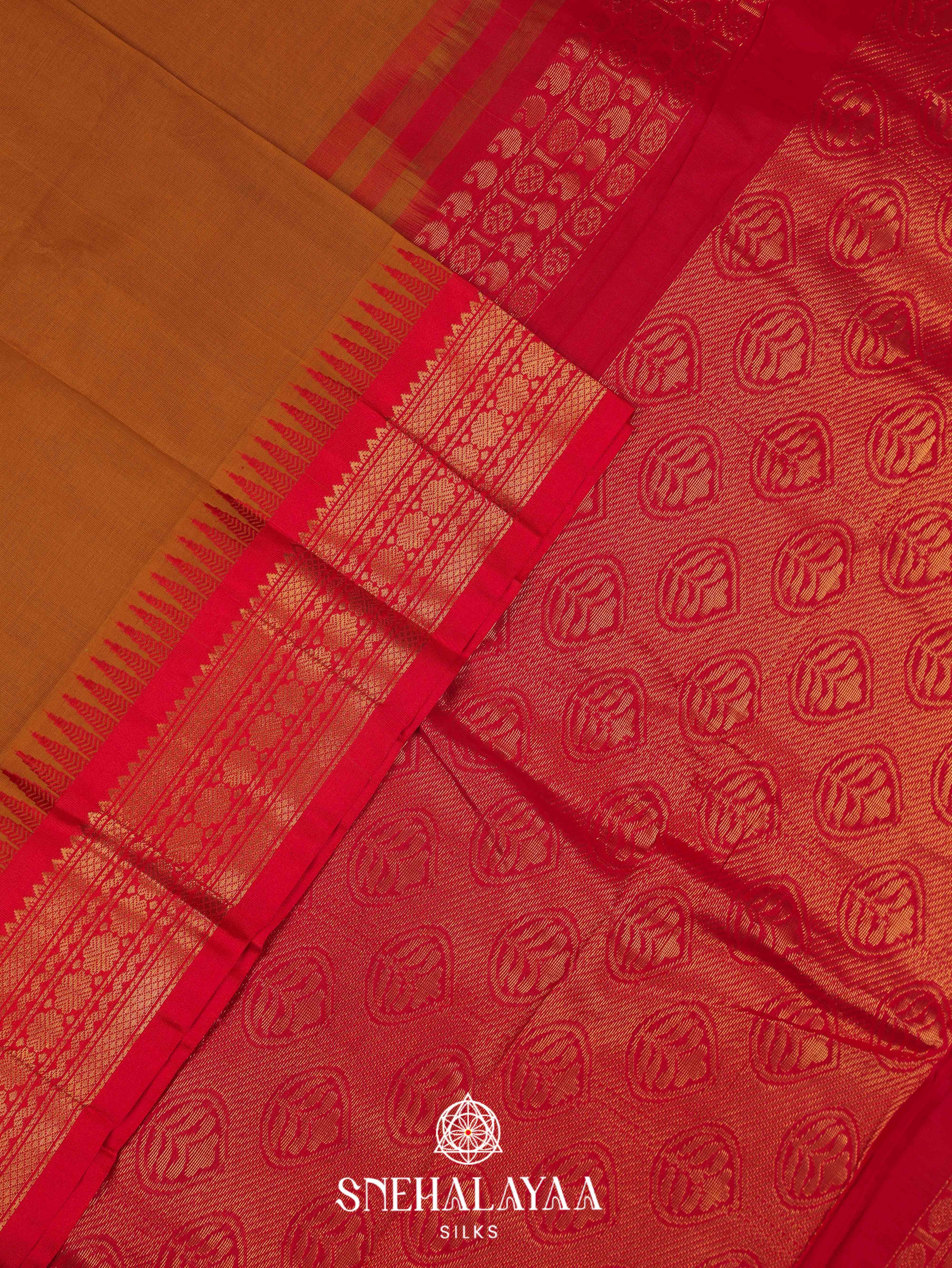 Copper Orange Gadwal Cotton Saree