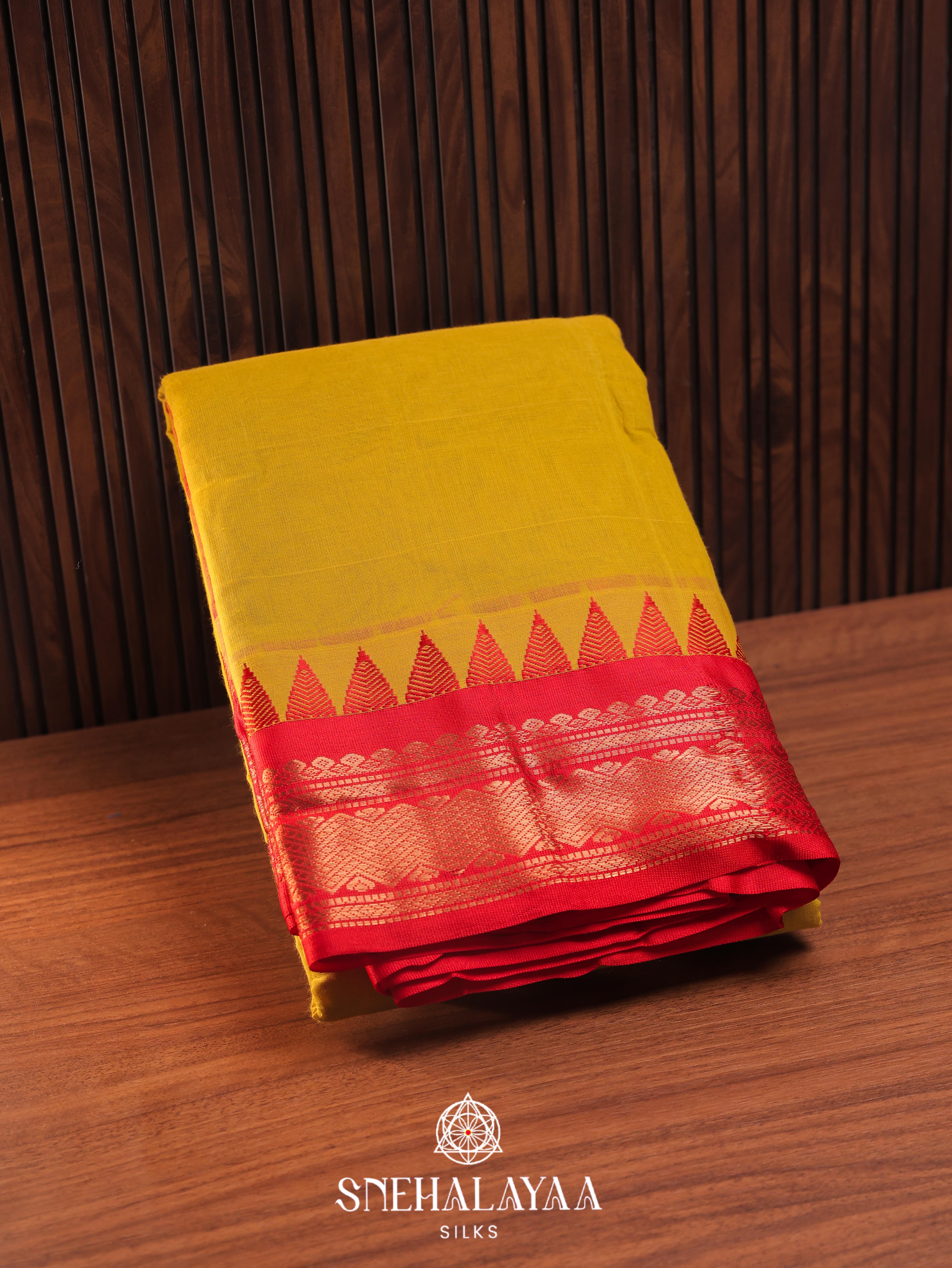 Mustard Yellow Gadwal Cotton Saree