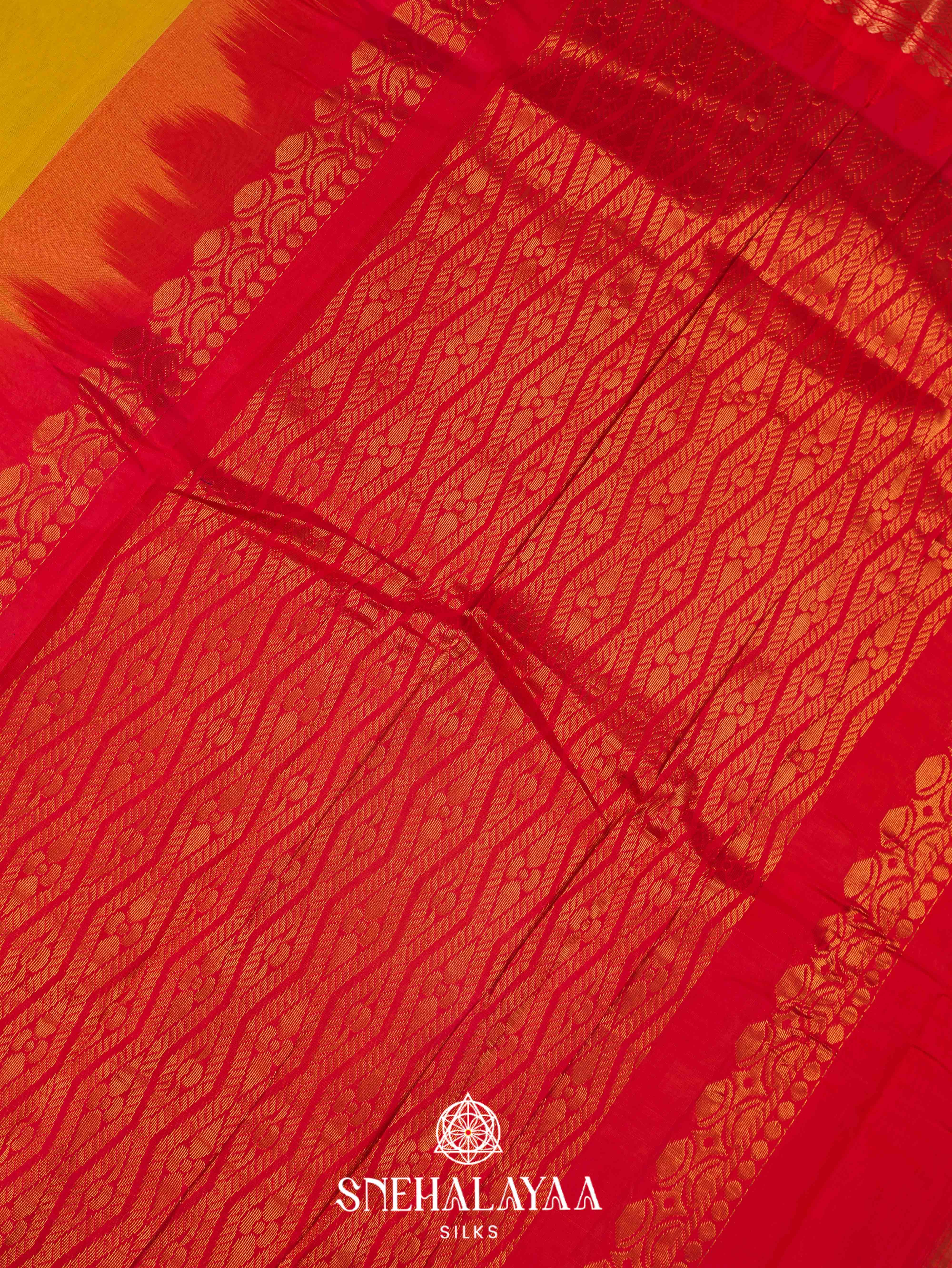 Mustard Yellow Gadwal Cotton Saree