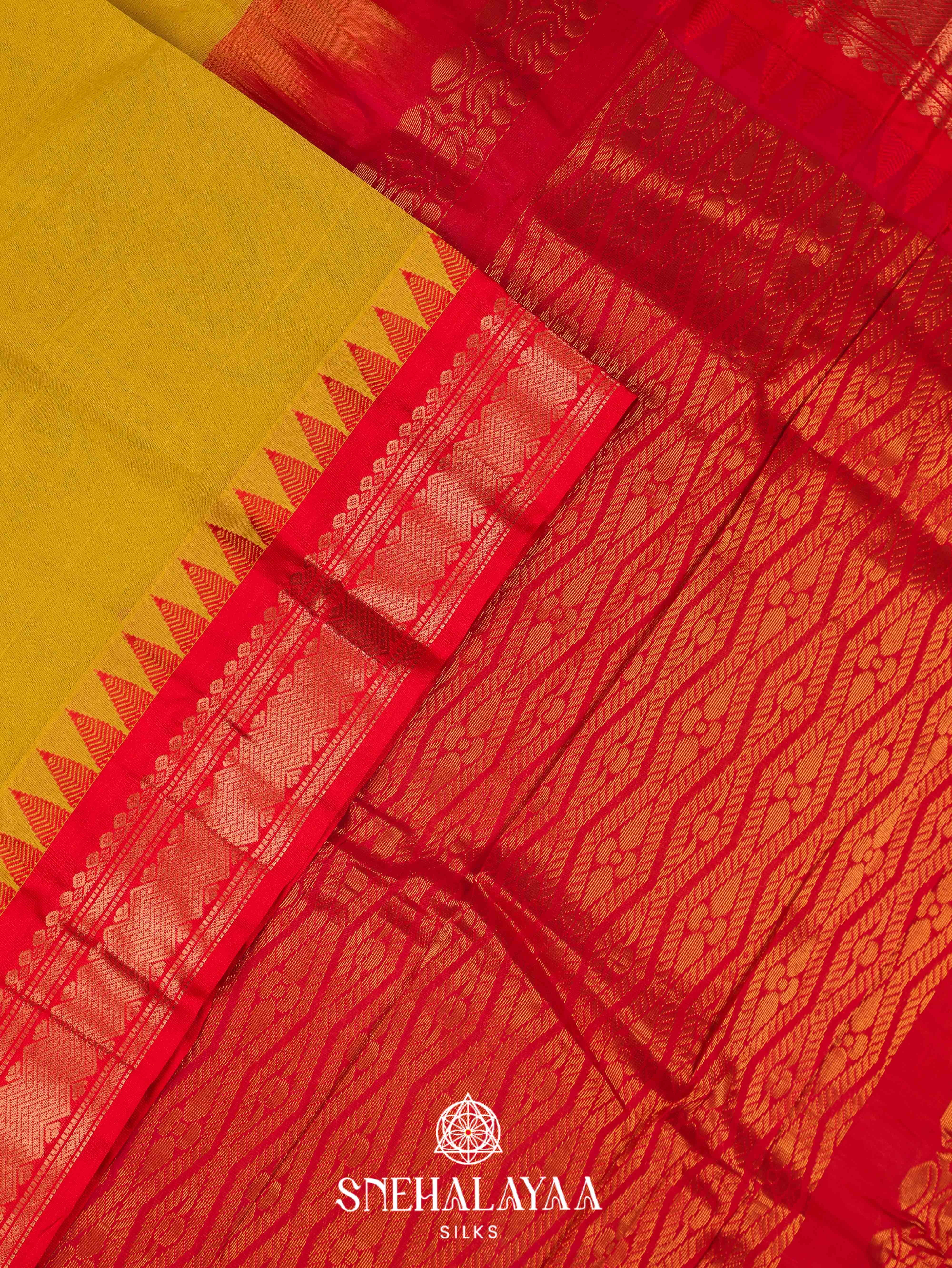 Mustard Yellow Gadwal Cotton Saree