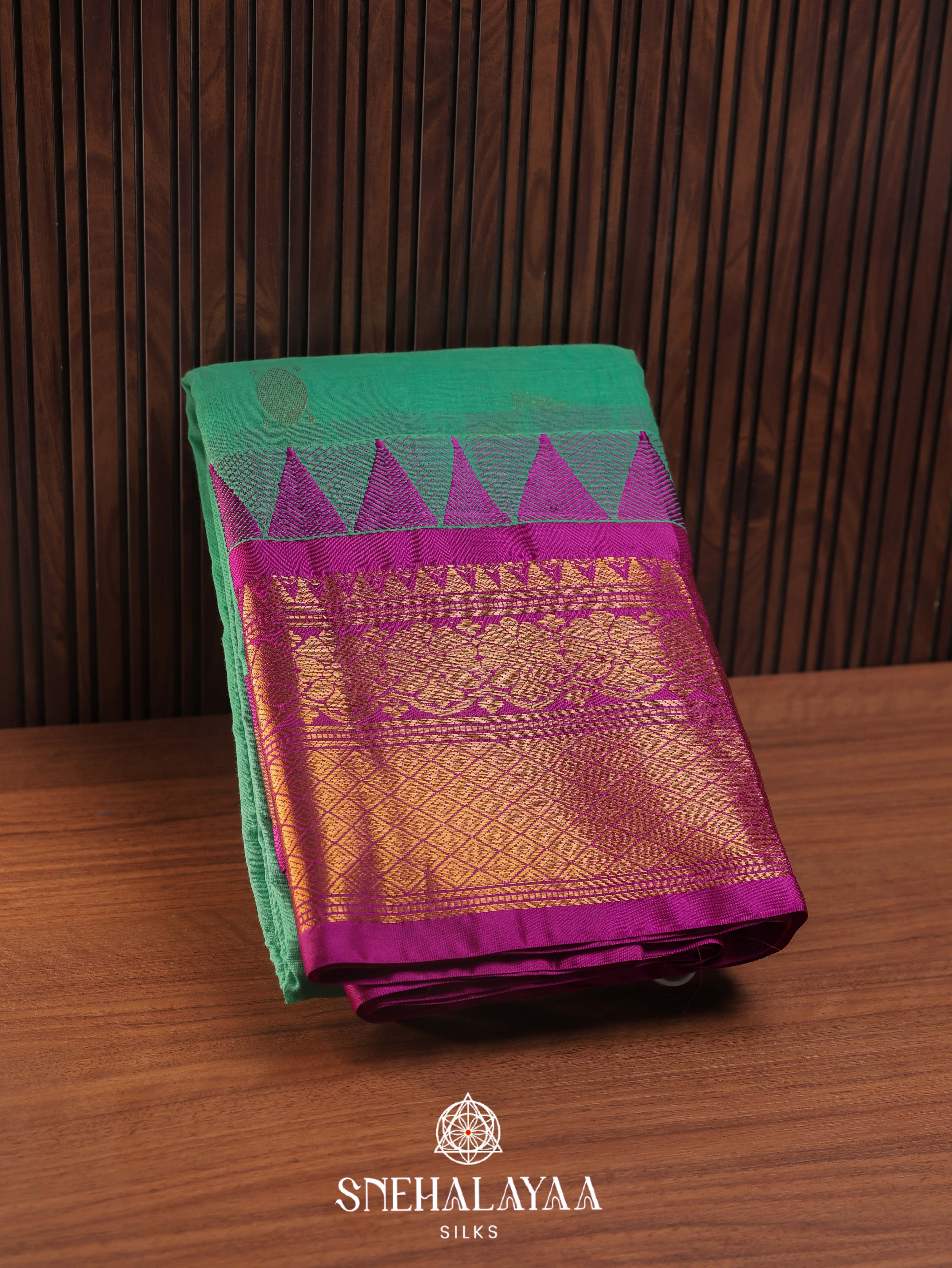 Teal Green Gadwal Cotton Saree