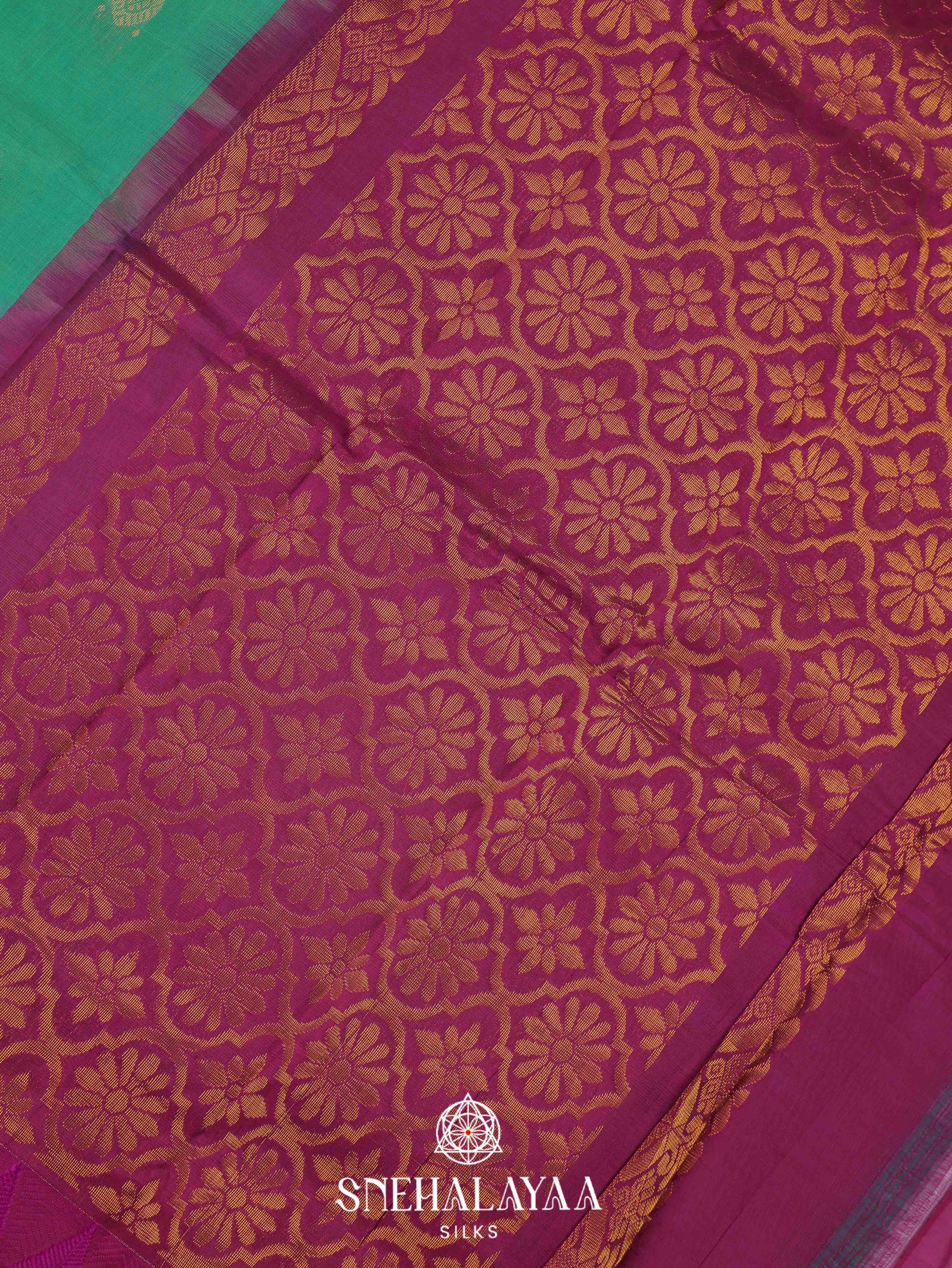 Teal Green Gadwal Cotton Saree
