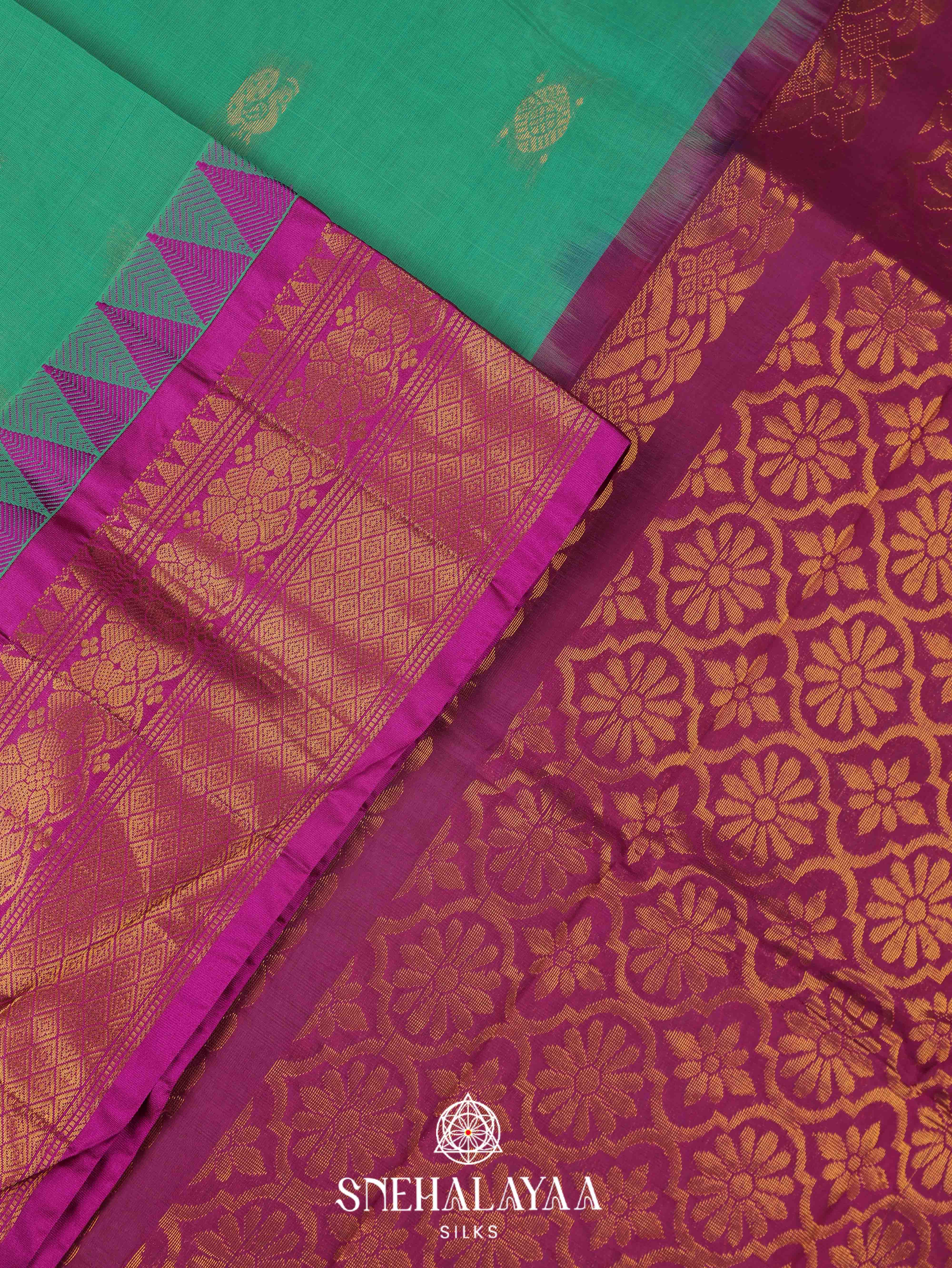 Teal Green Gadwal Cotton Saree