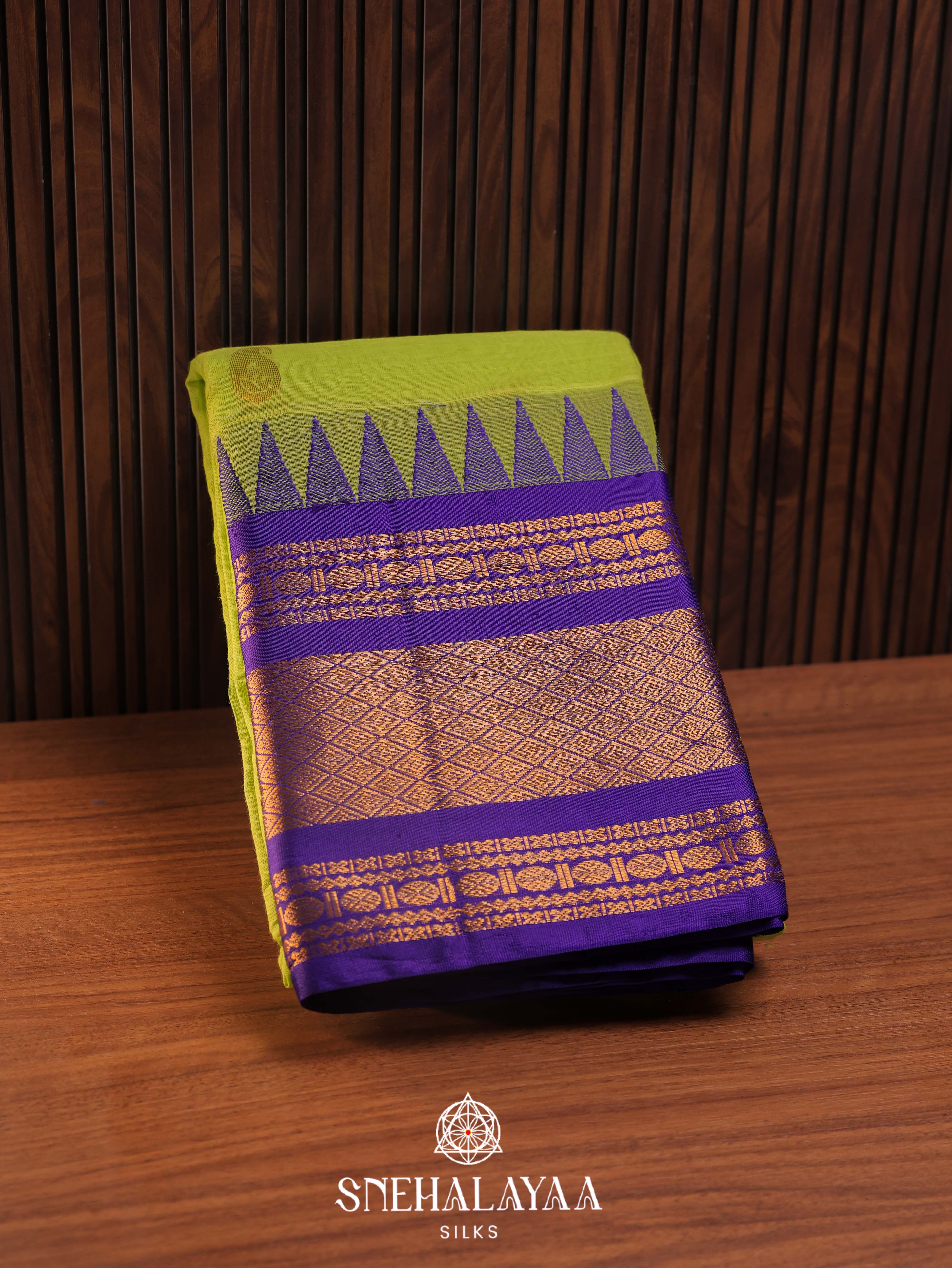 Parrot Green Gadwal Cotton Saree