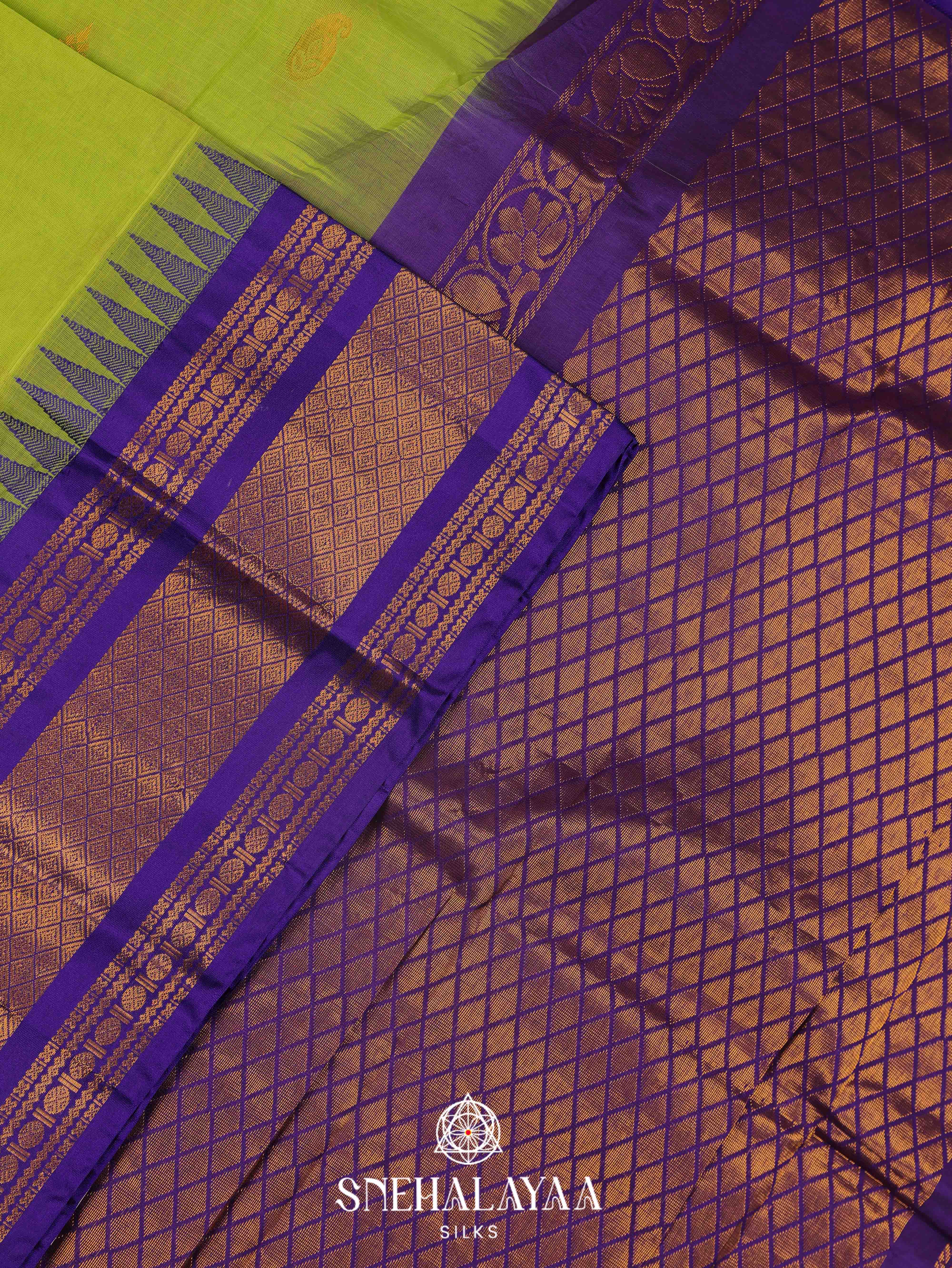 Parrot Green Gadwal Cotton Saree