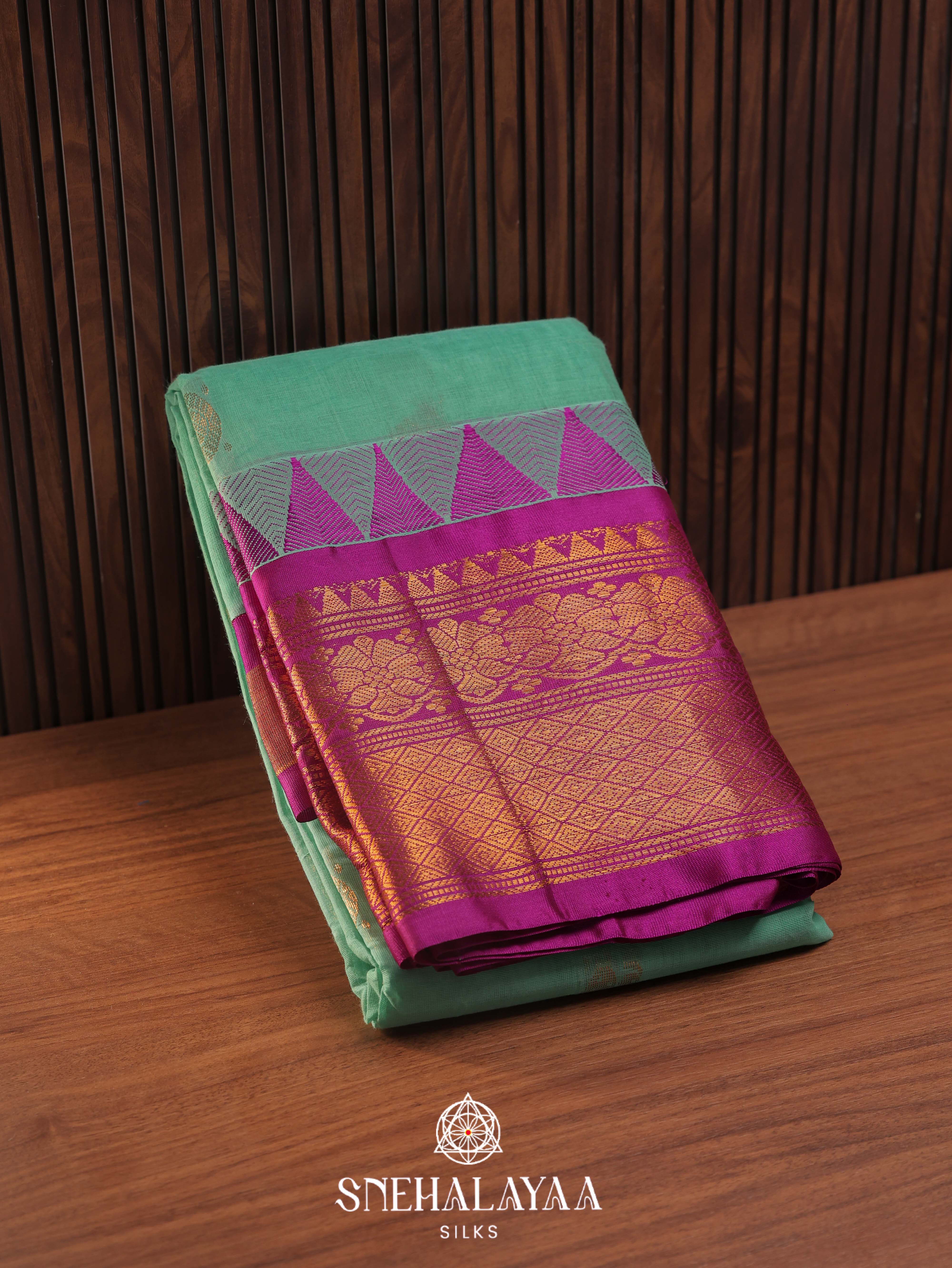 Teal Blue Gadwal Cotton Saree
