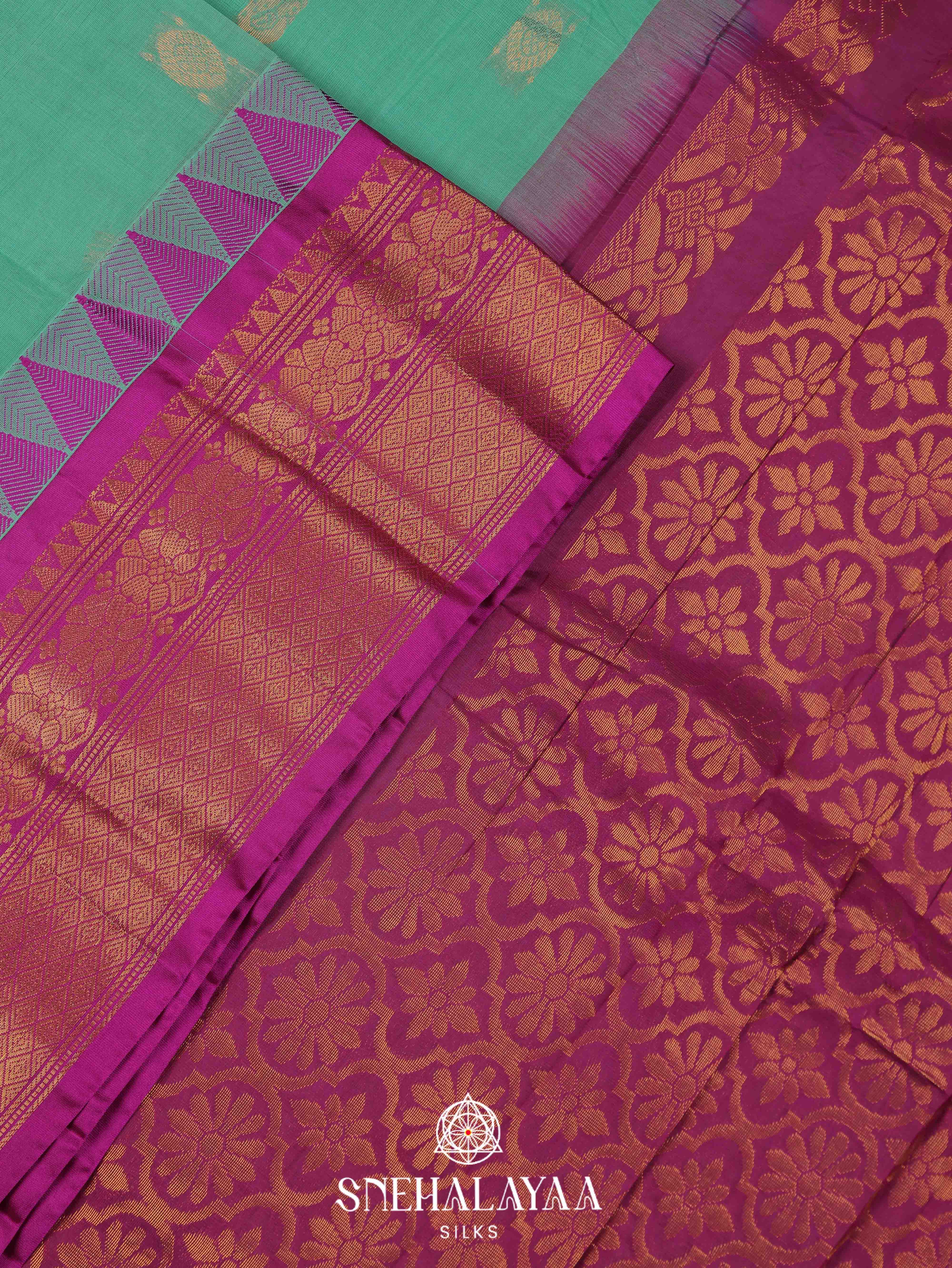 Teal Blue Gadwal Cotton Saree