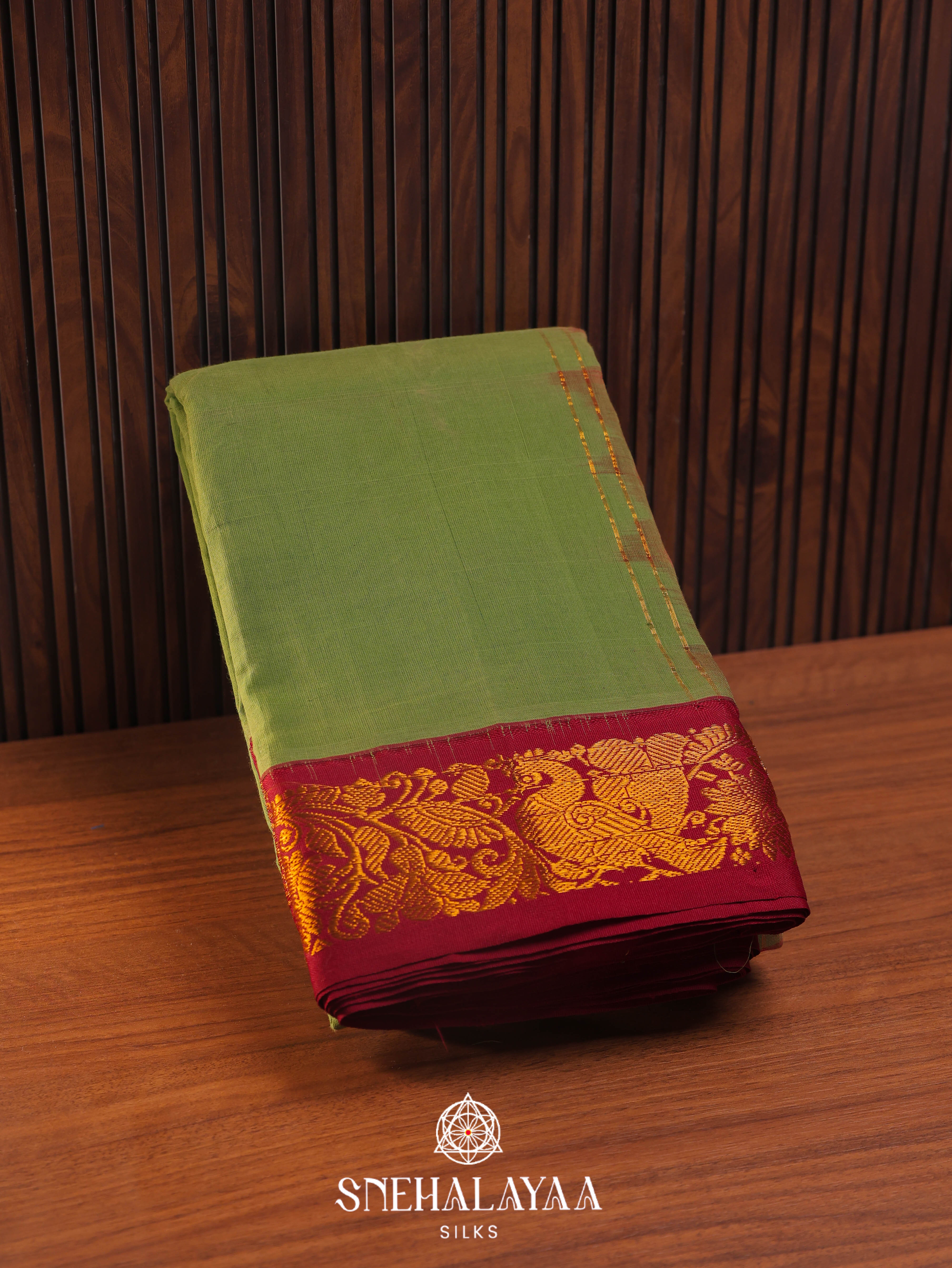 Olive Green Gadwal Cotton Saree