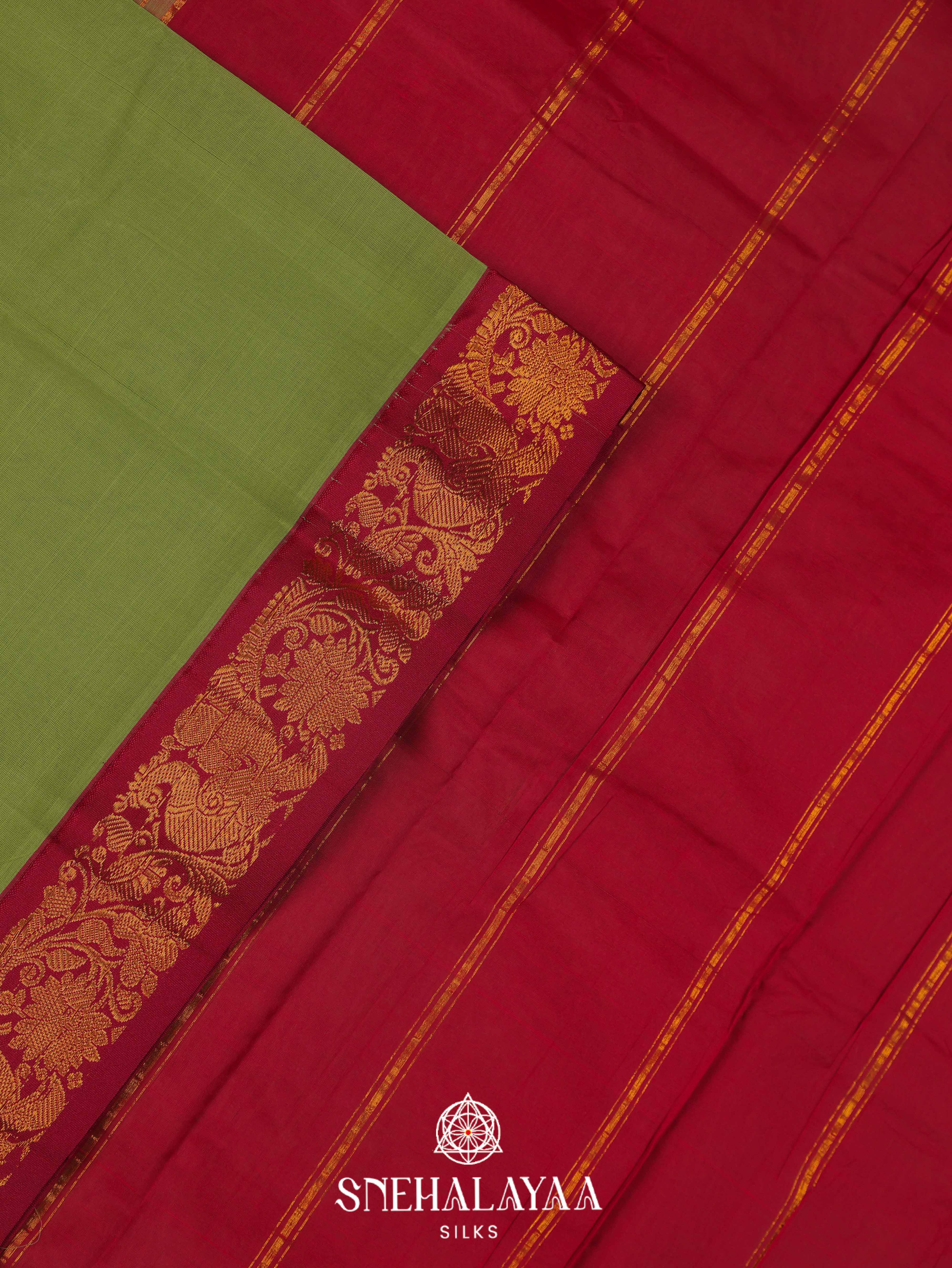 Olive Green Gadwal Cotton Saree