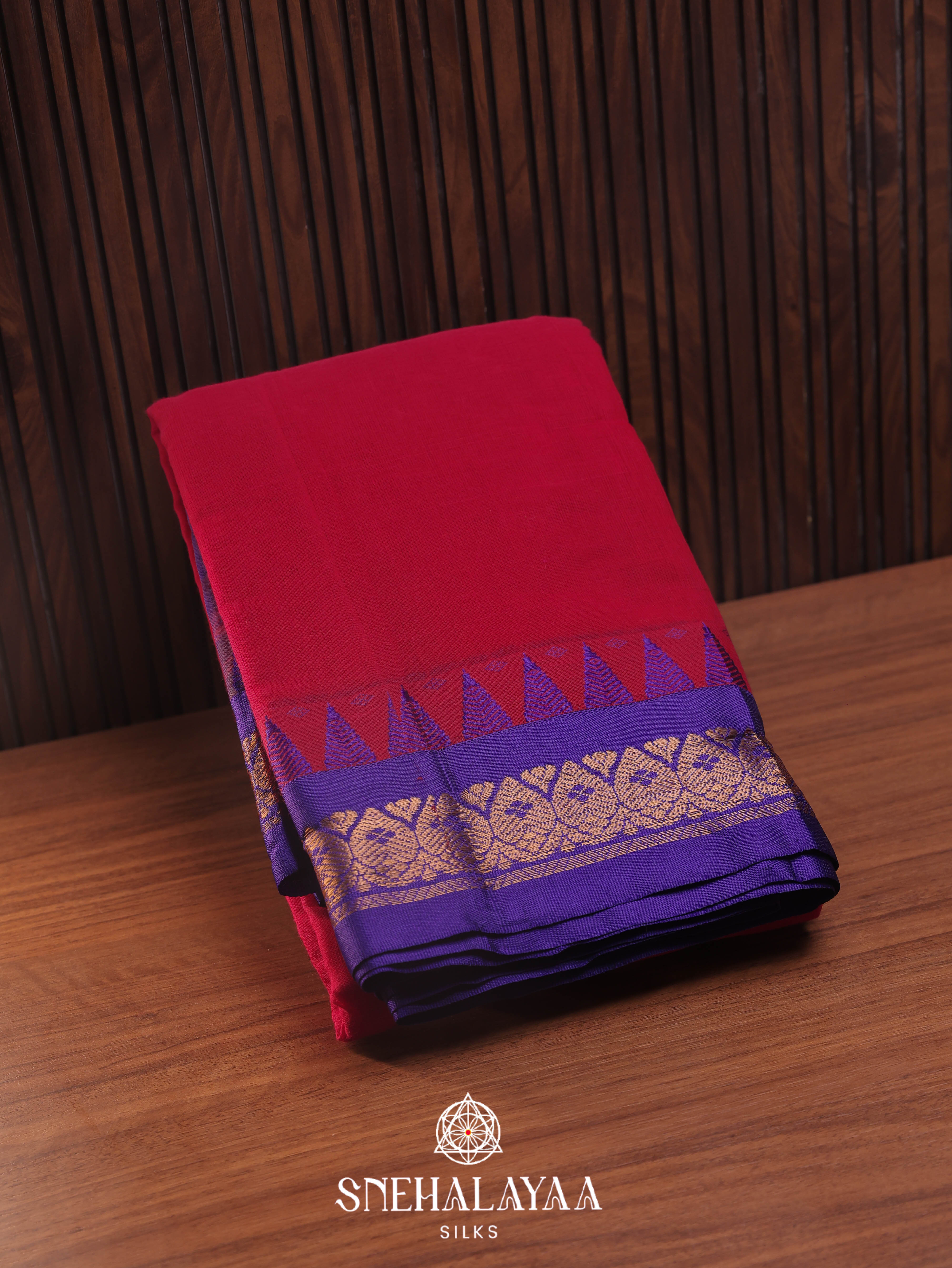 Burgandy Gadwal Cotton Saree