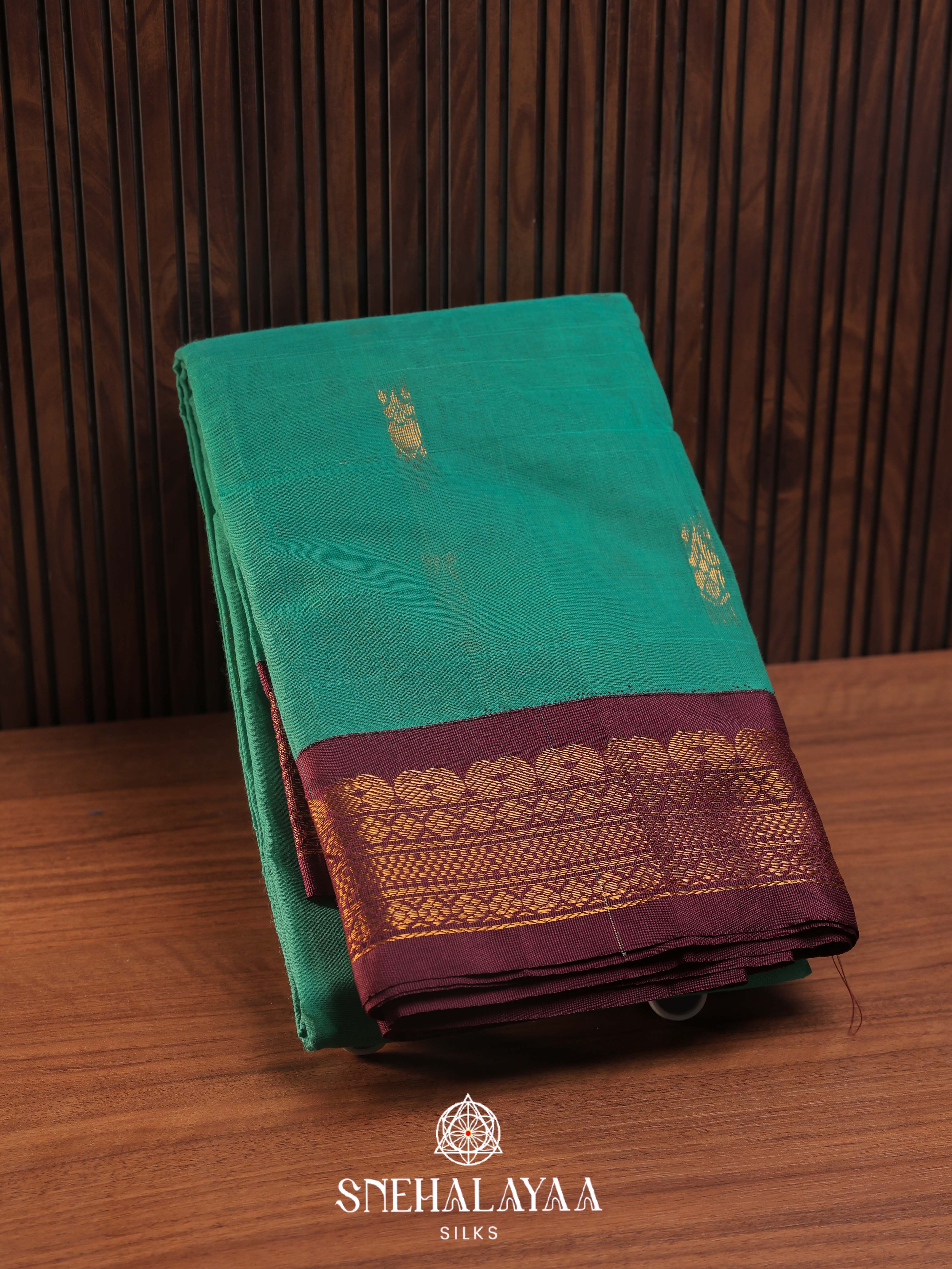 Teal Blue Gadwal Cotton Saree