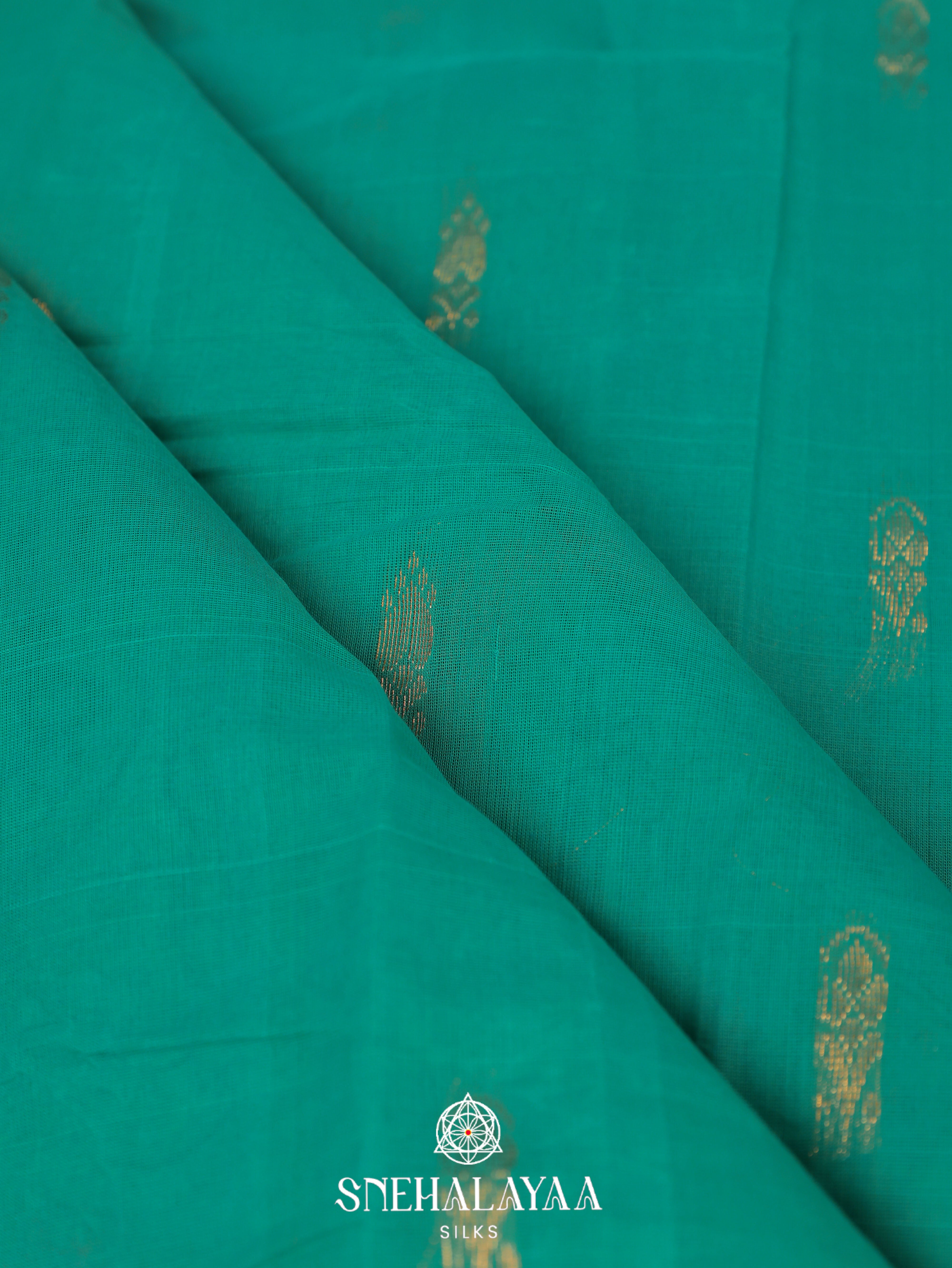 Teal Blue Gadwal Cotton Saree