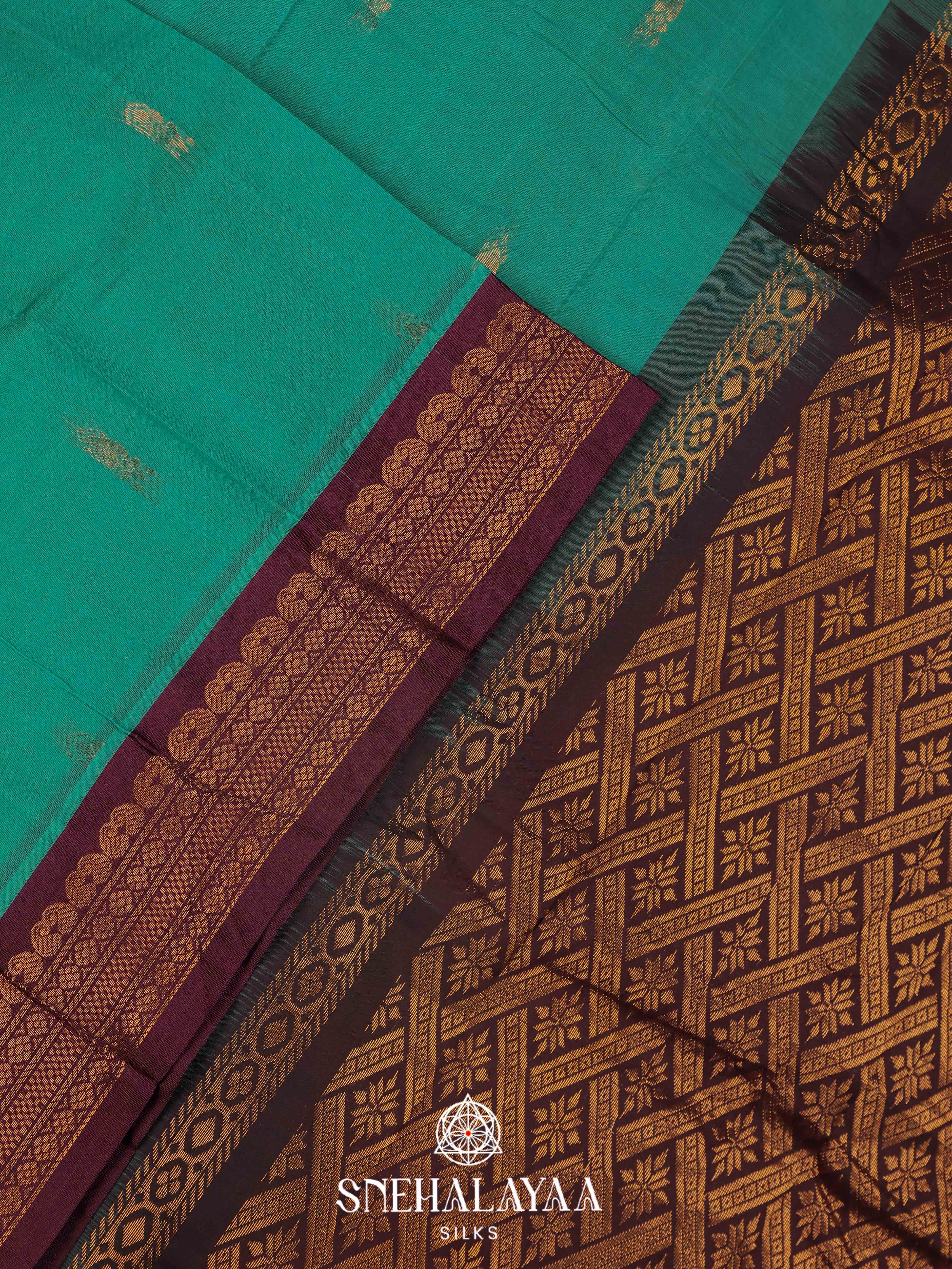 Teal Blue Gadwal Cotton Saree