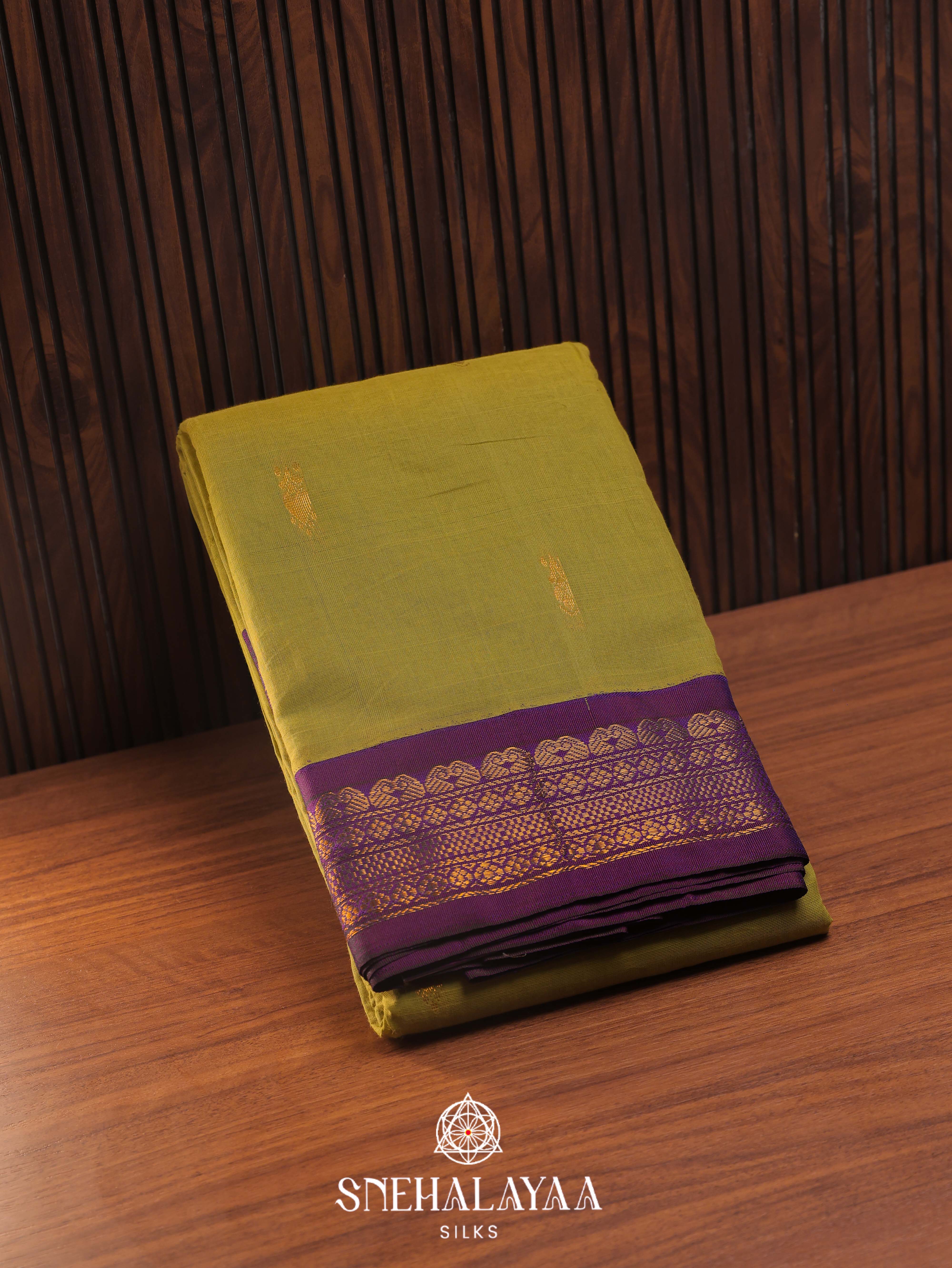 Olive Green Gadwal Cotton Saree