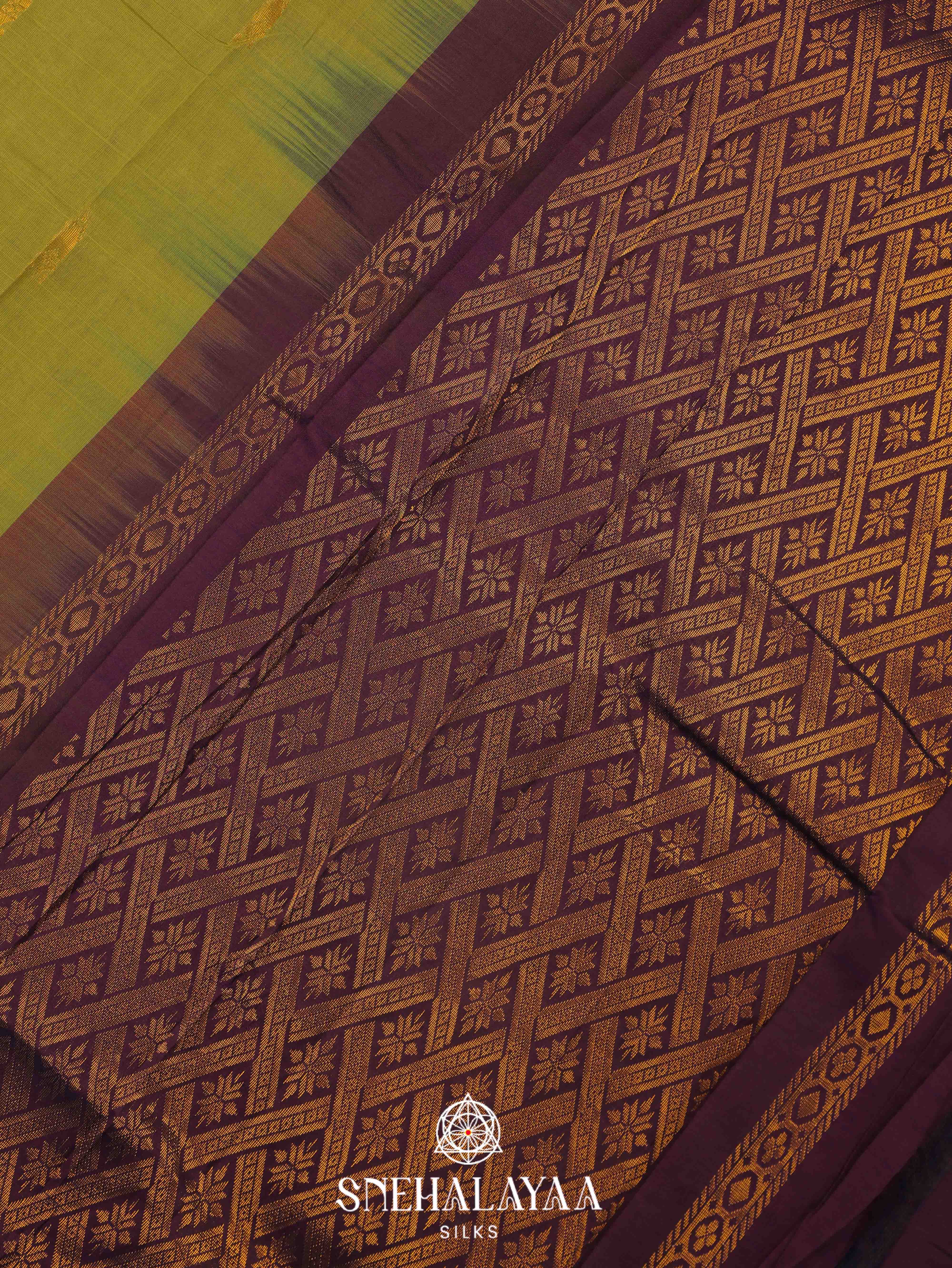 Olive Green Gadwal Cotton Saree