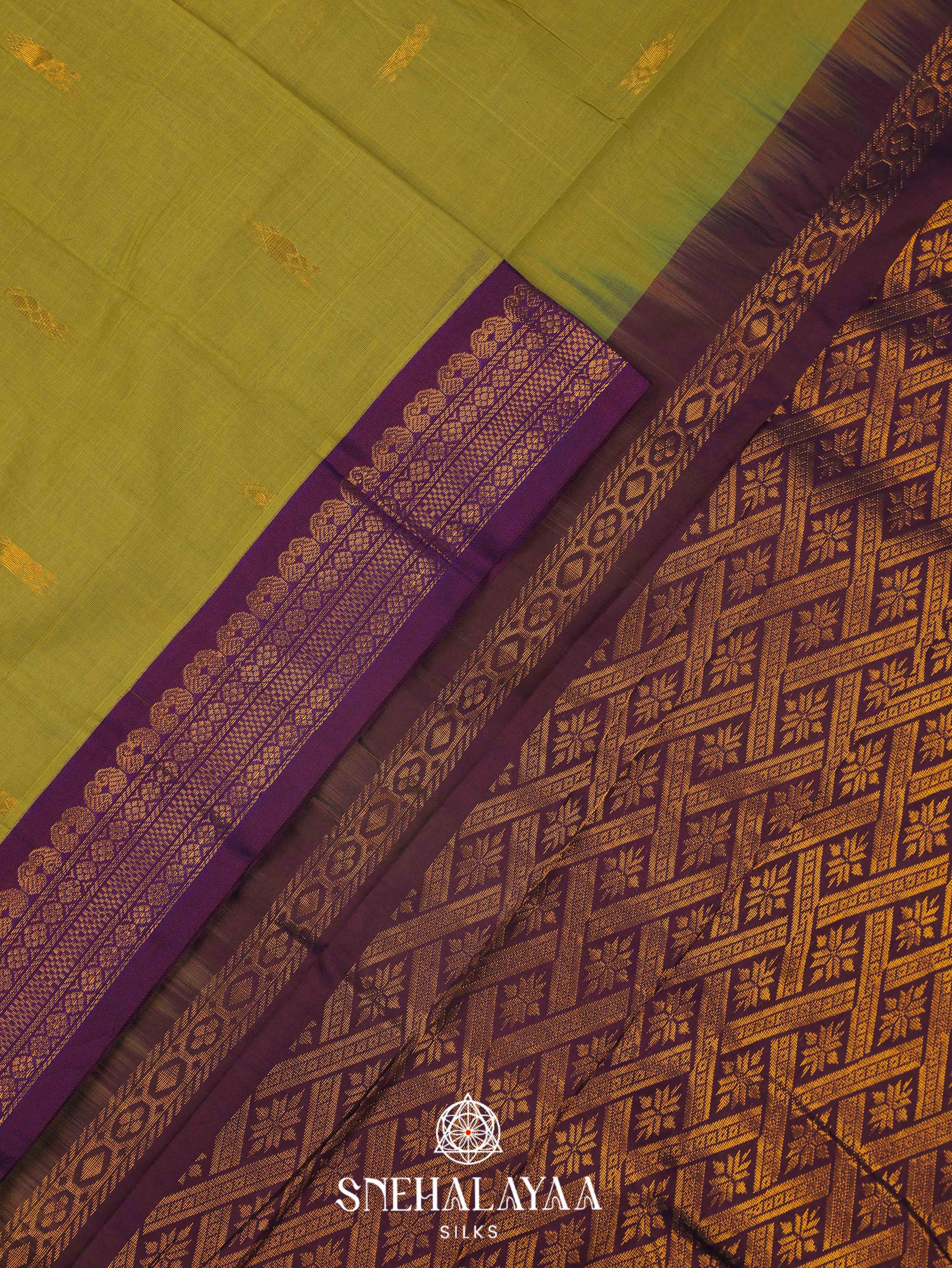 Olive Green Gadwal Cotton Saree