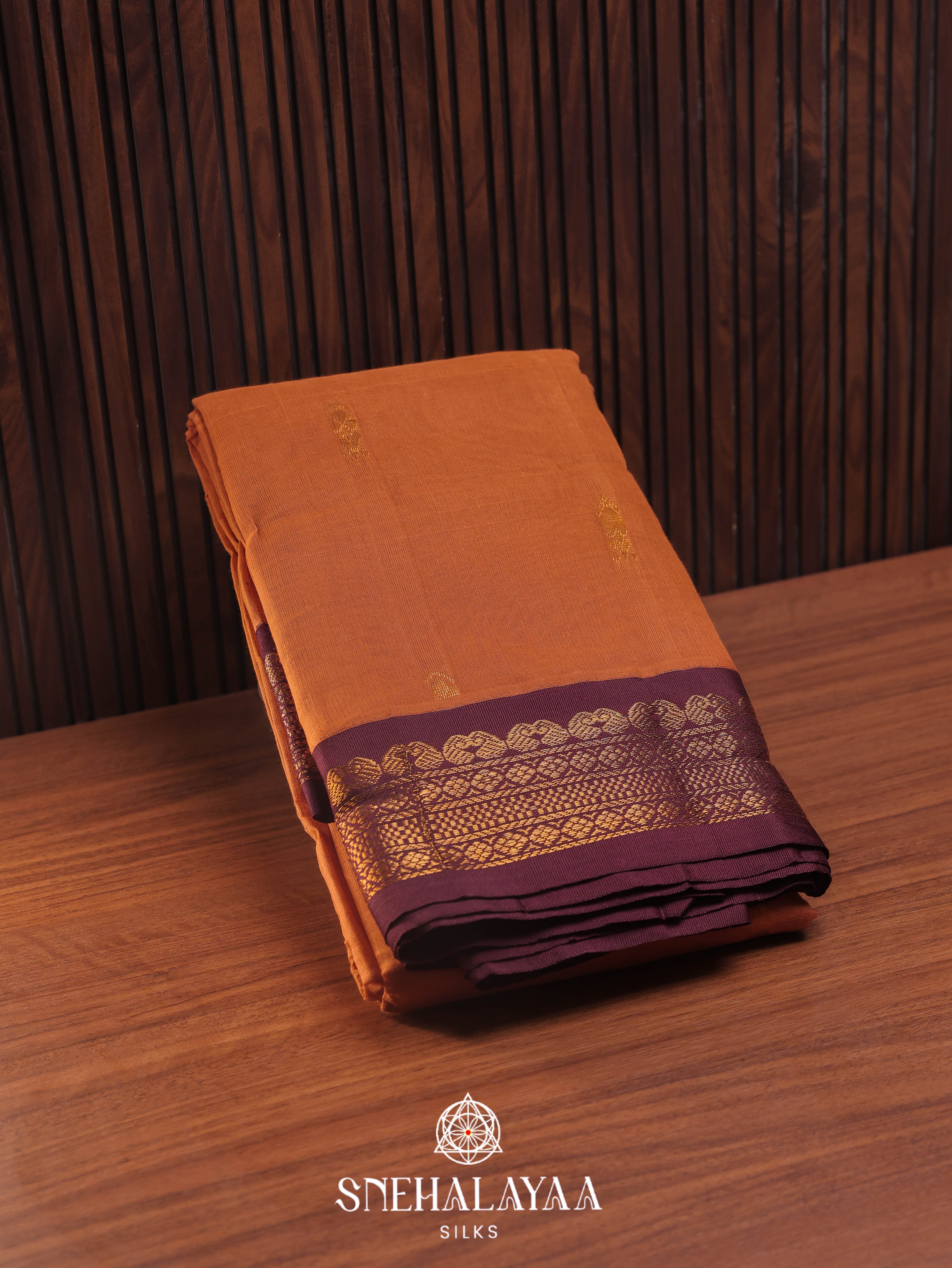 Copper Orange Gadwal Cotton Saree