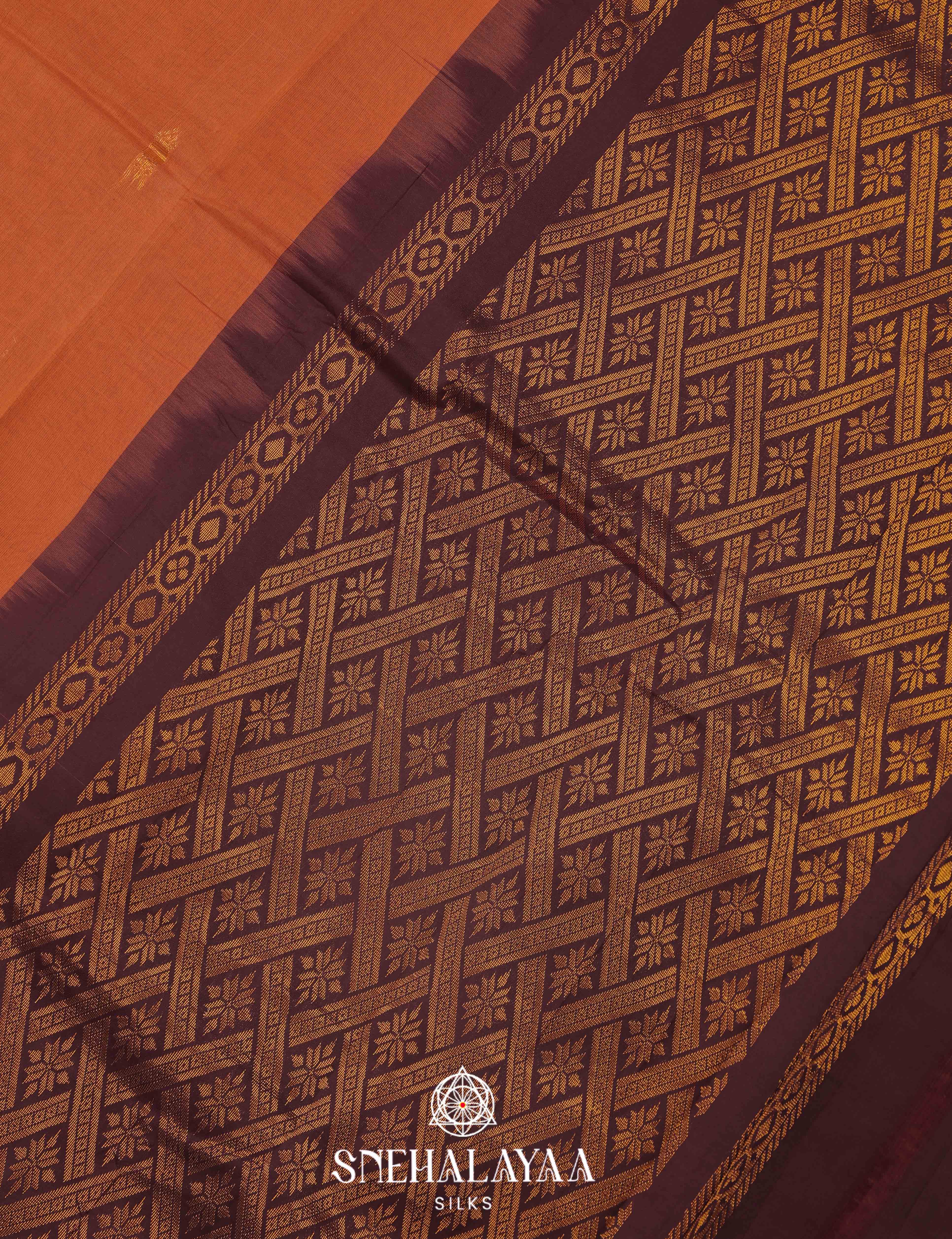 Copper Orange Gadwal Cotton Saree