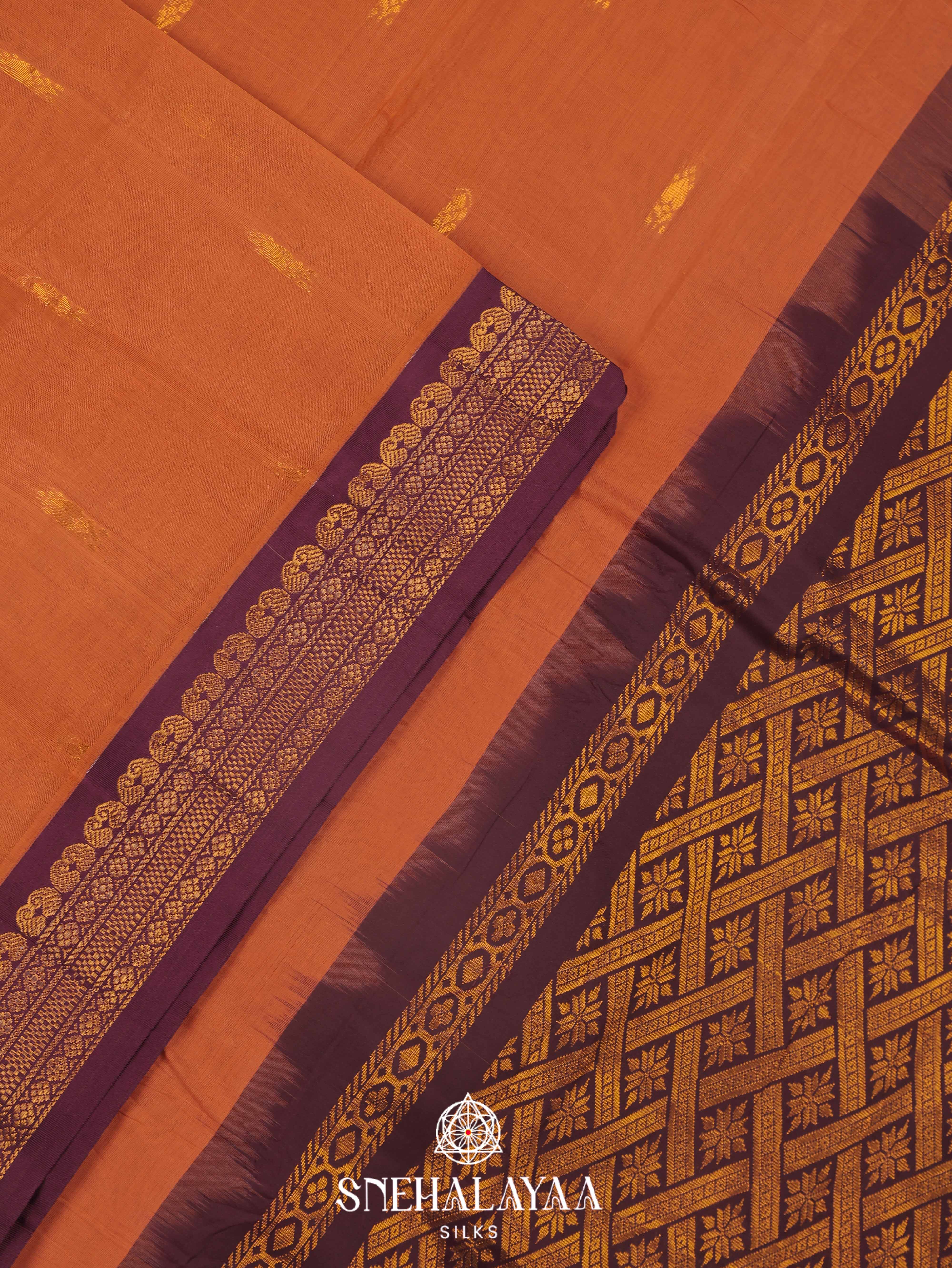 Copper Orange Gadwal Cotton Saree