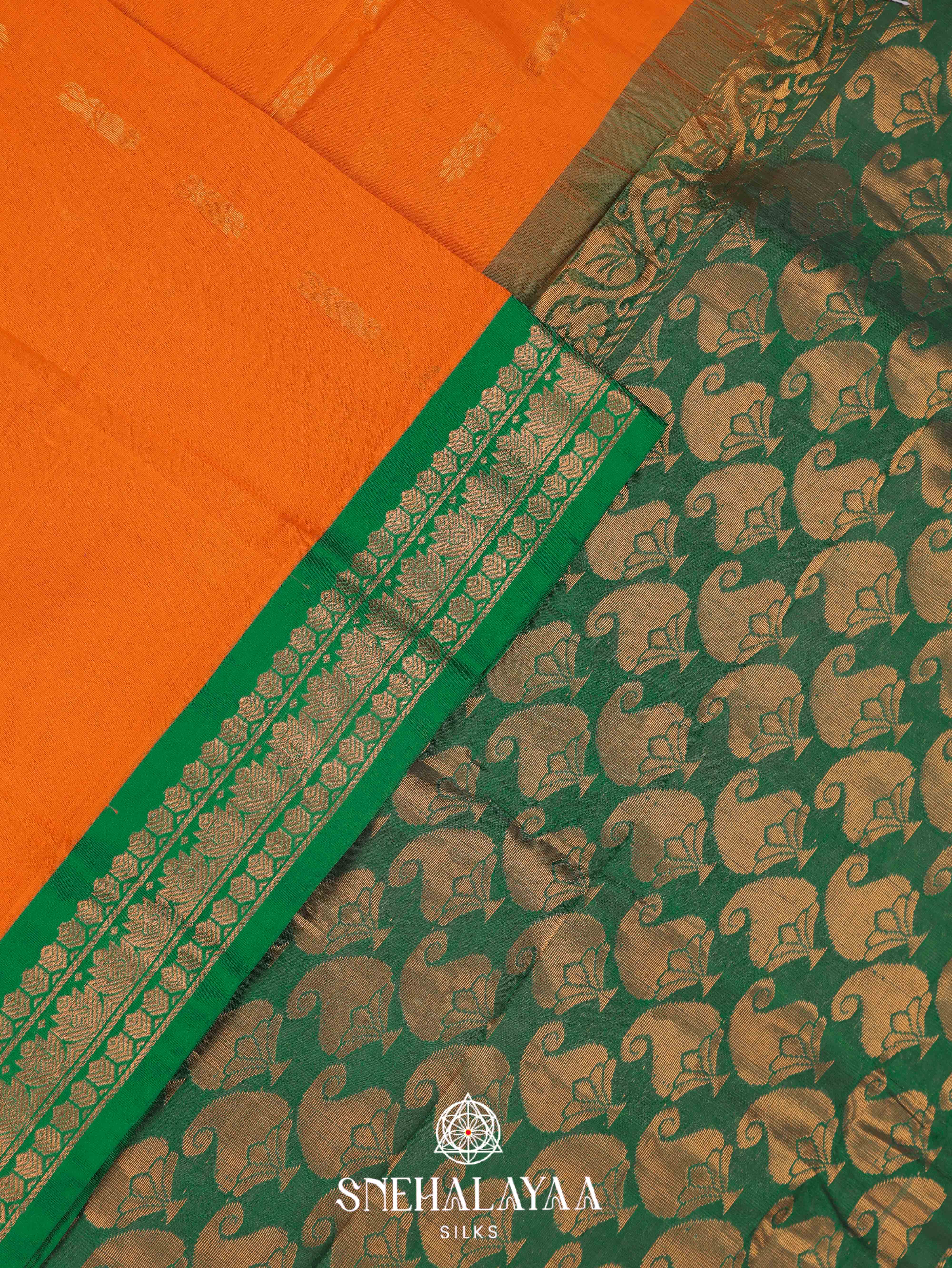 Orange Gadwal Cotton Saree