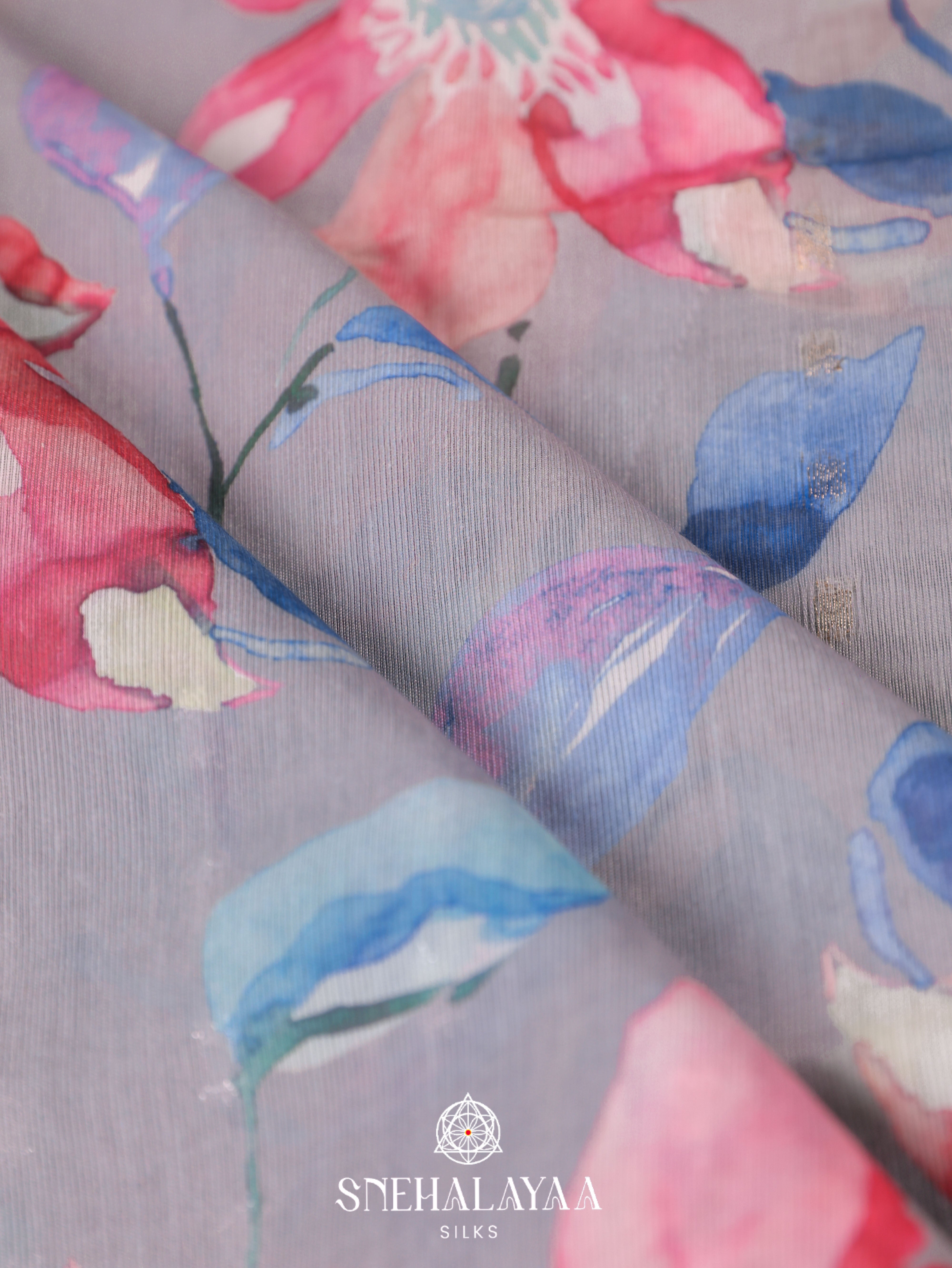 Grey Printed Linen Saree
