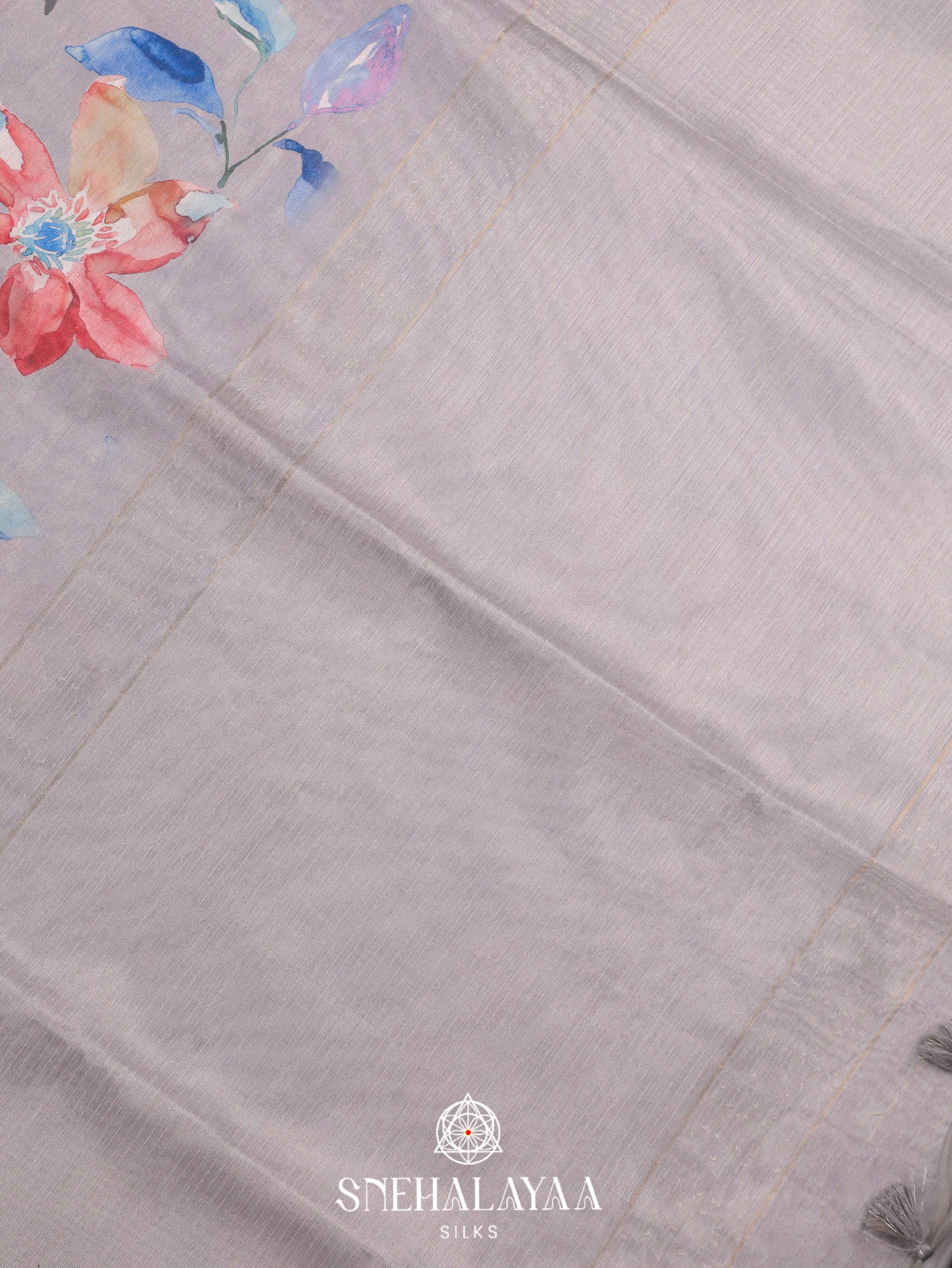 Grey Printed Linen Saree