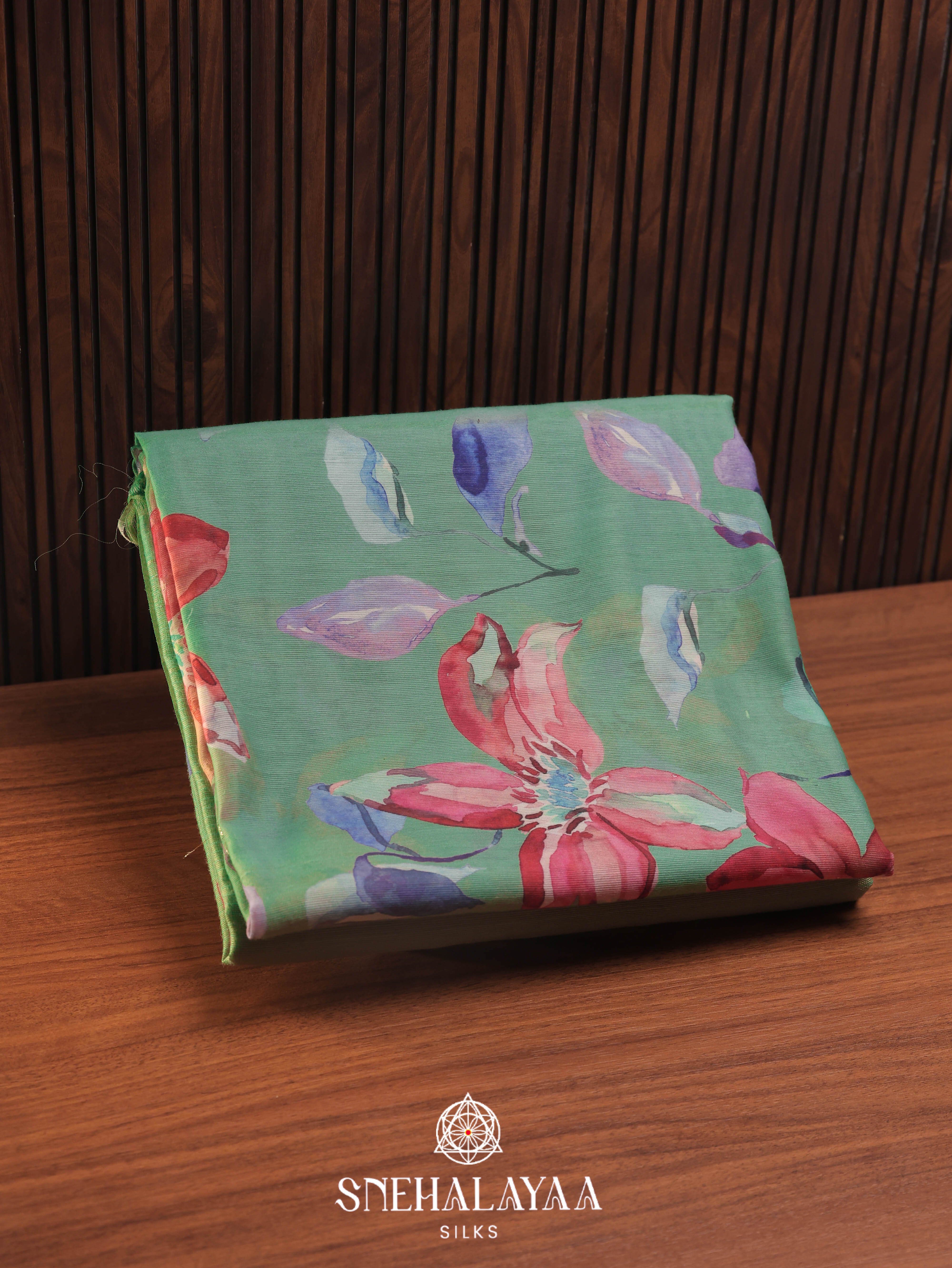Mint Green Printed Linen Saree
