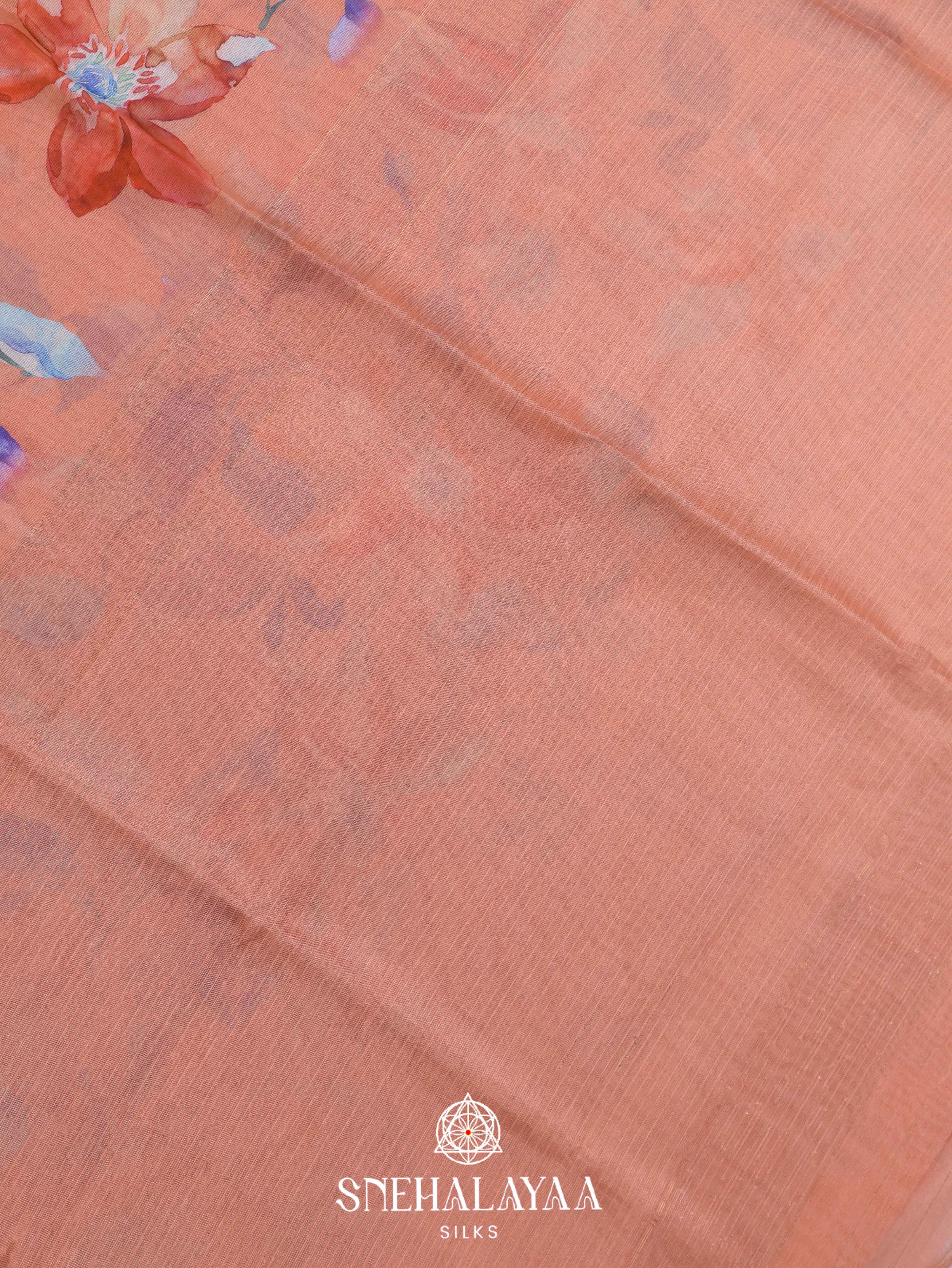 Peach Printed Linen Saree