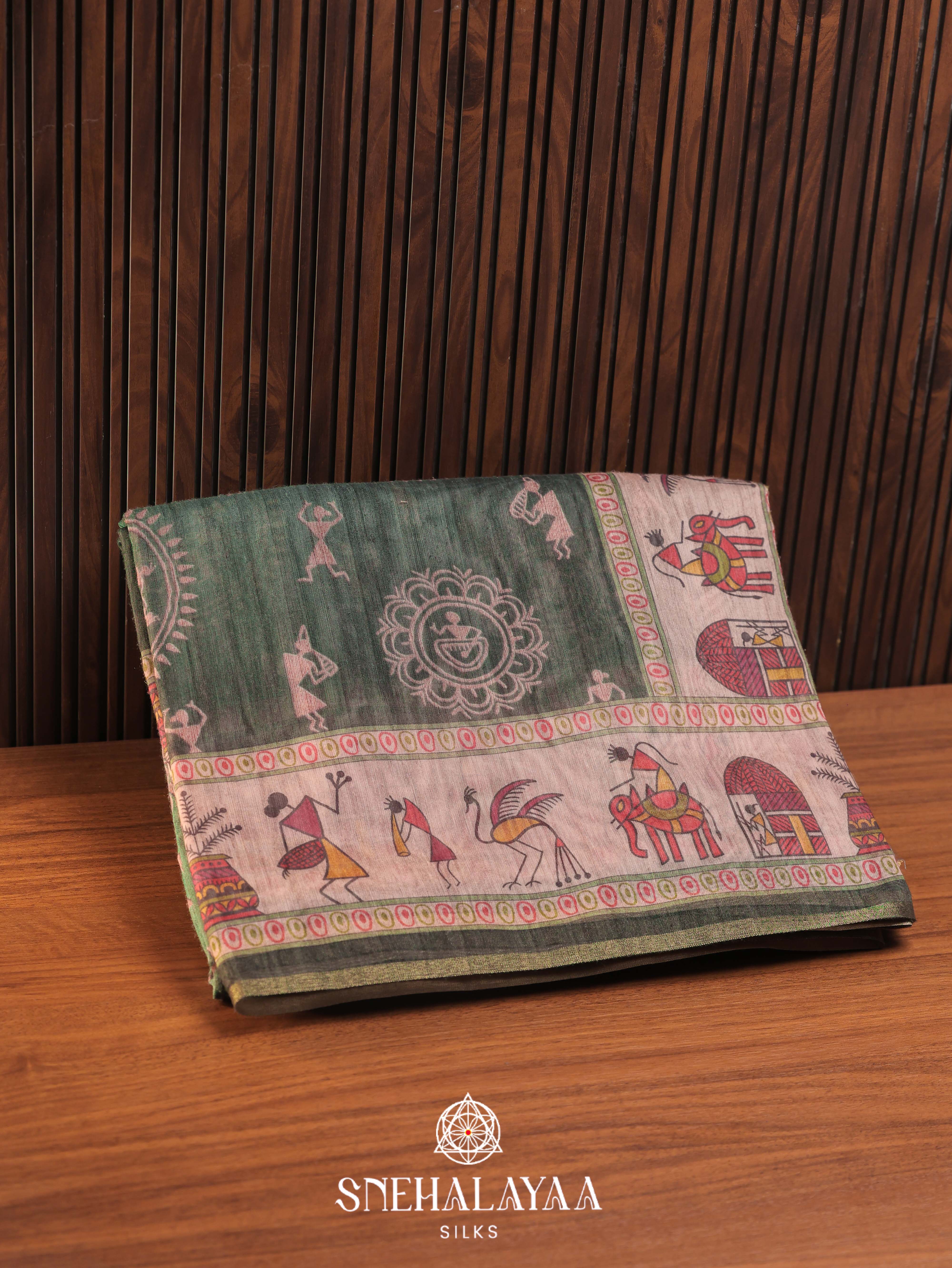 Green Linen Saree