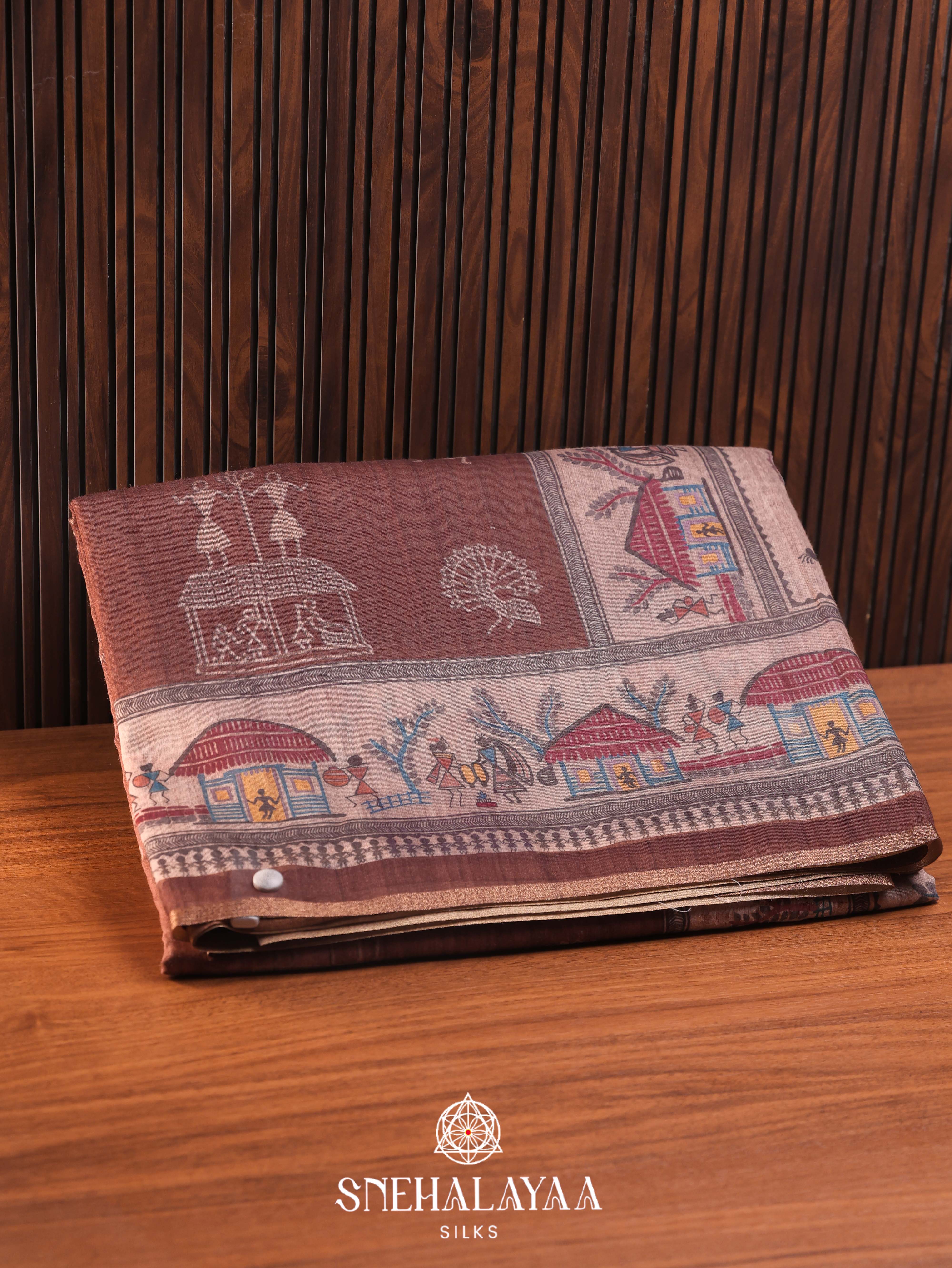 Brown Linen Saree