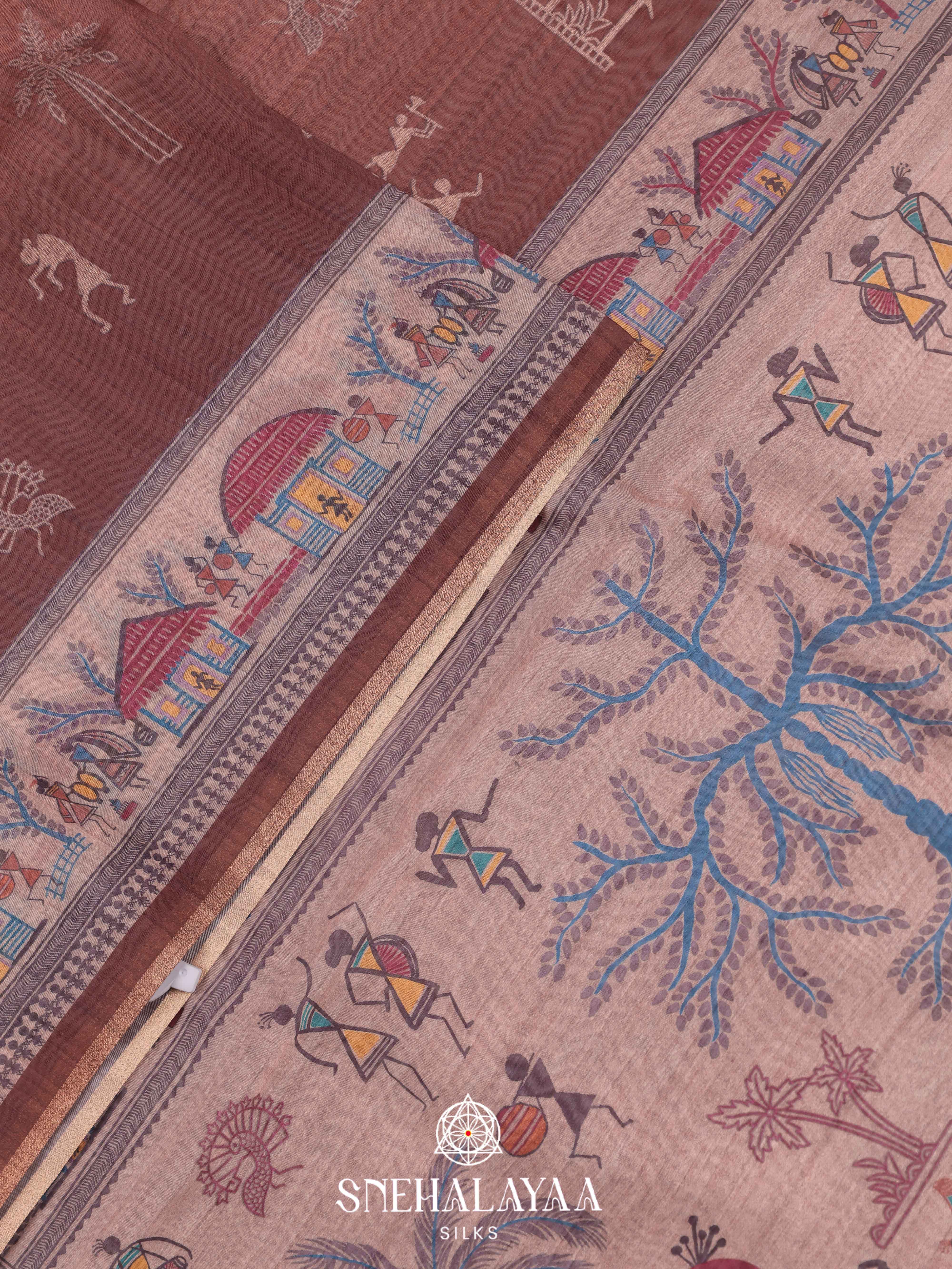 Brown Linen Saree