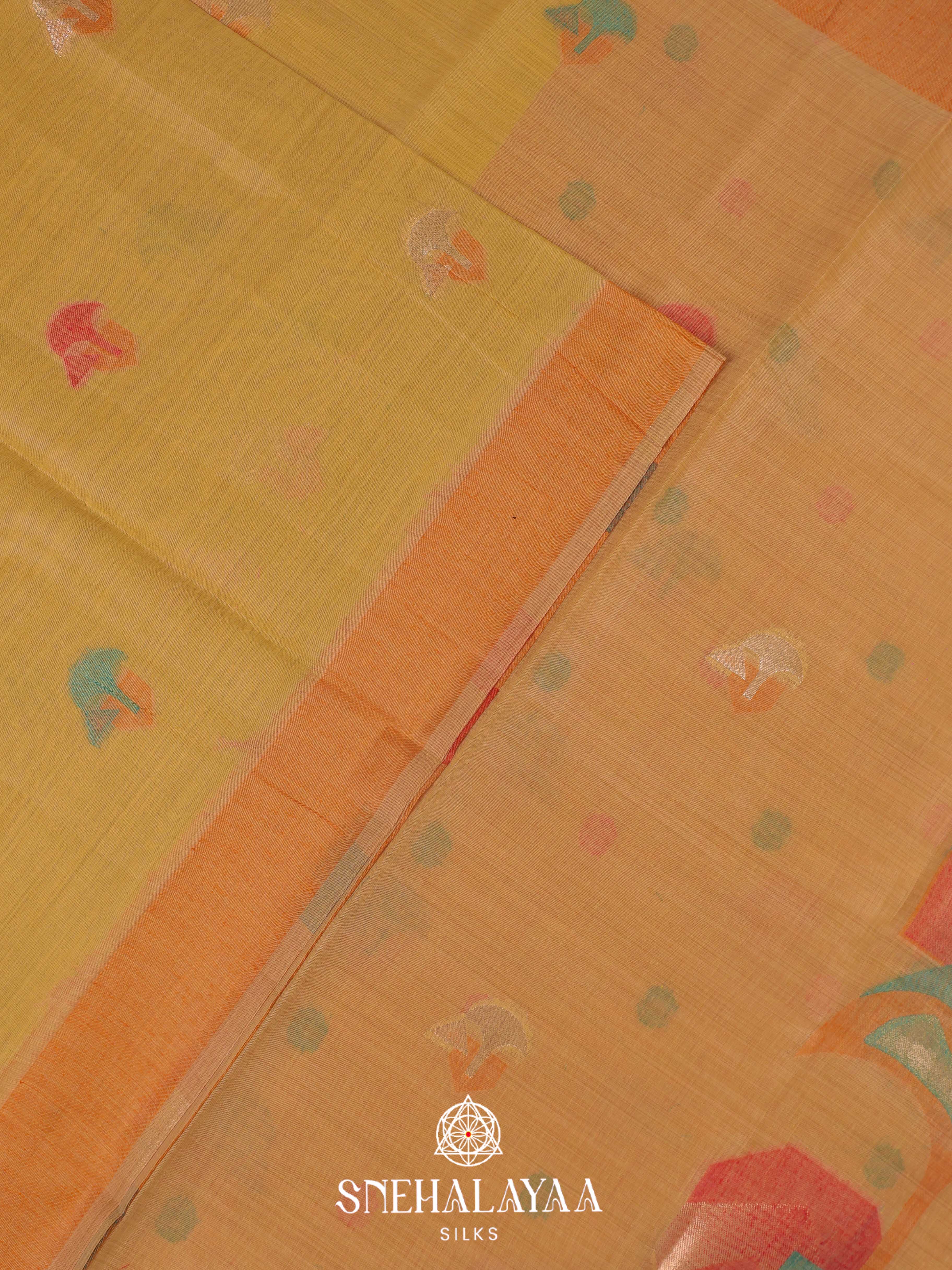 Yellow Munga Cotton Saree