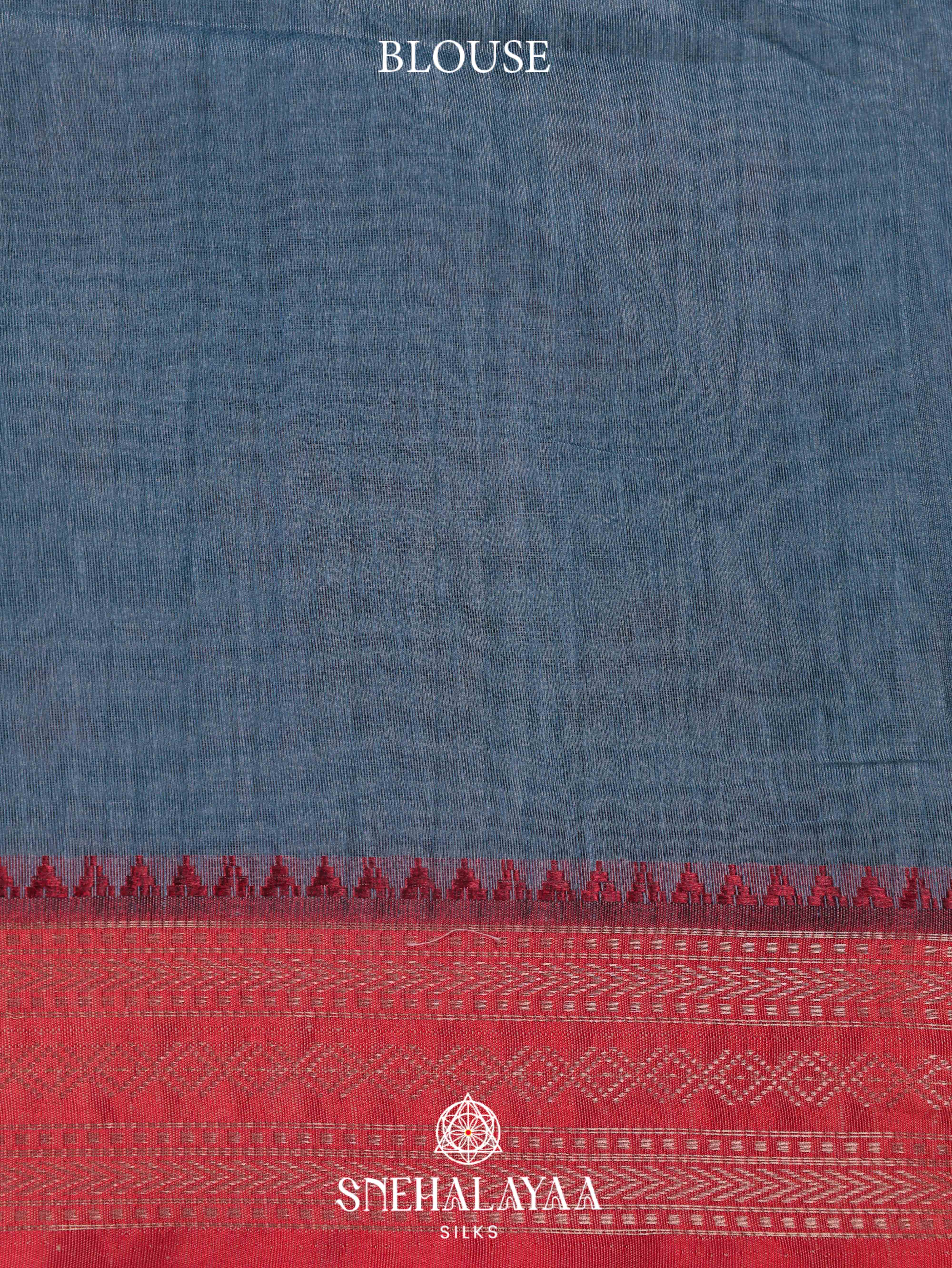 Blue Floral Printed Linen Saree
