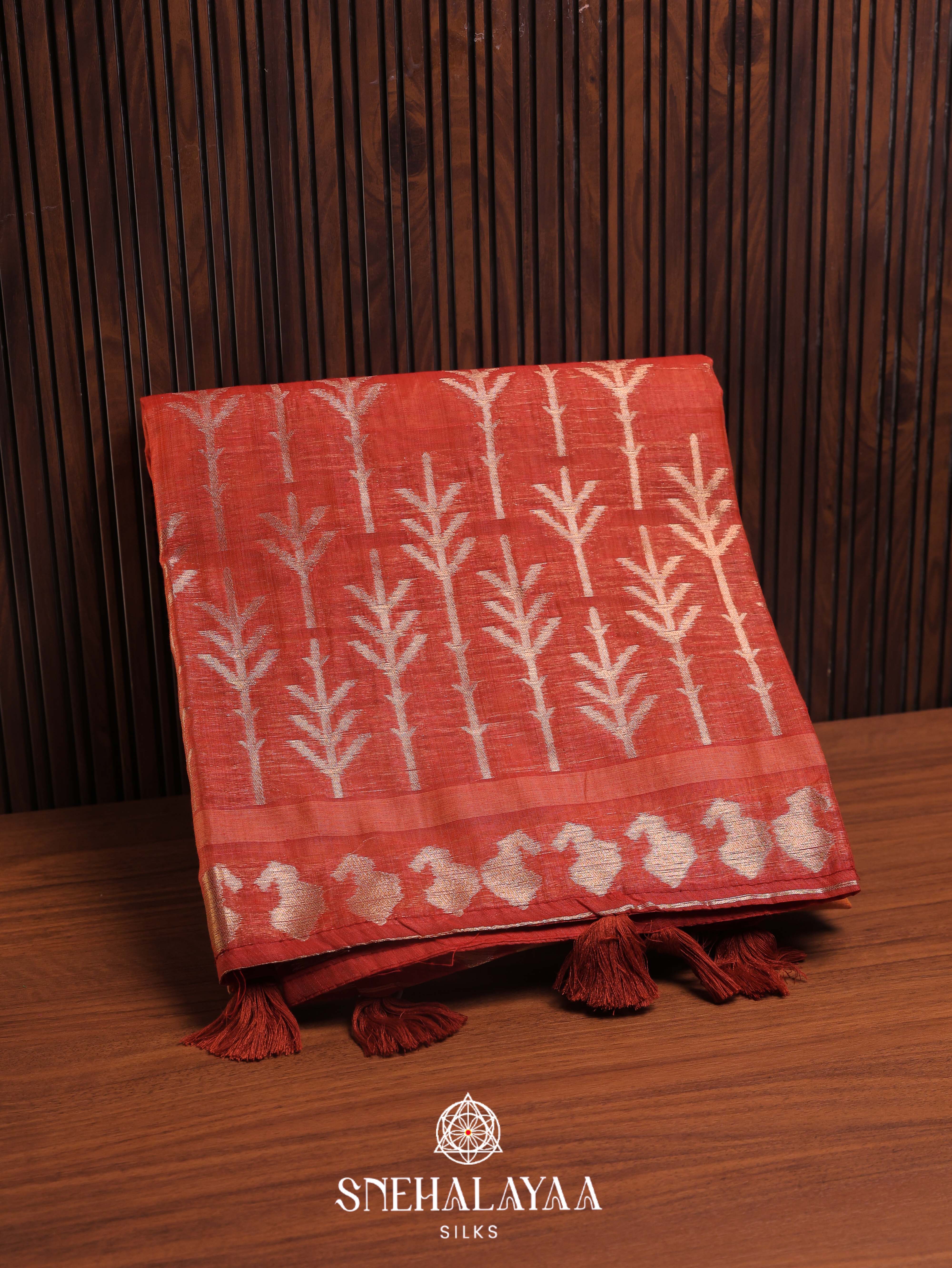 Orange  Munga Cotton Saree