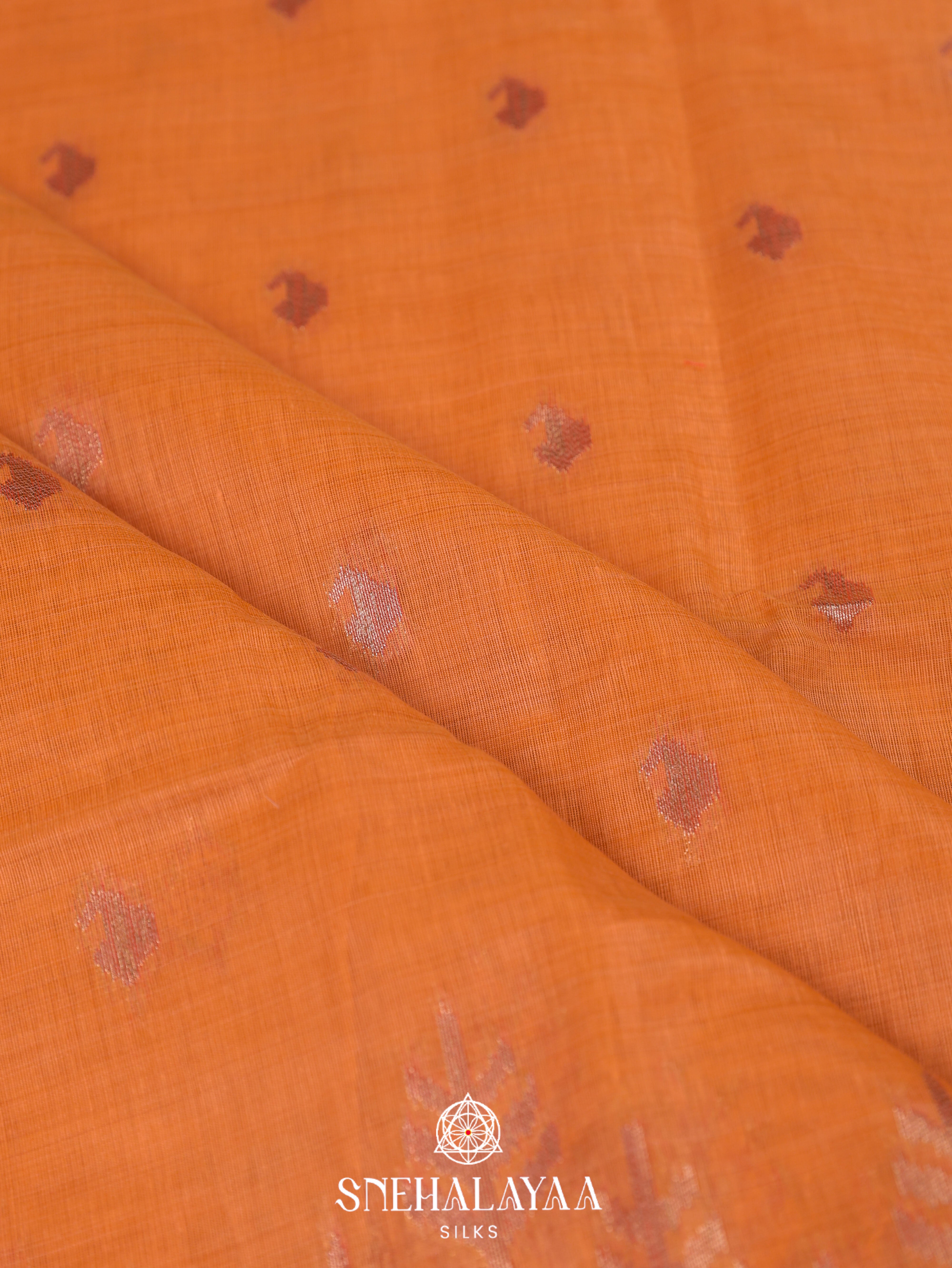 Orange  Munga Cotton Saree