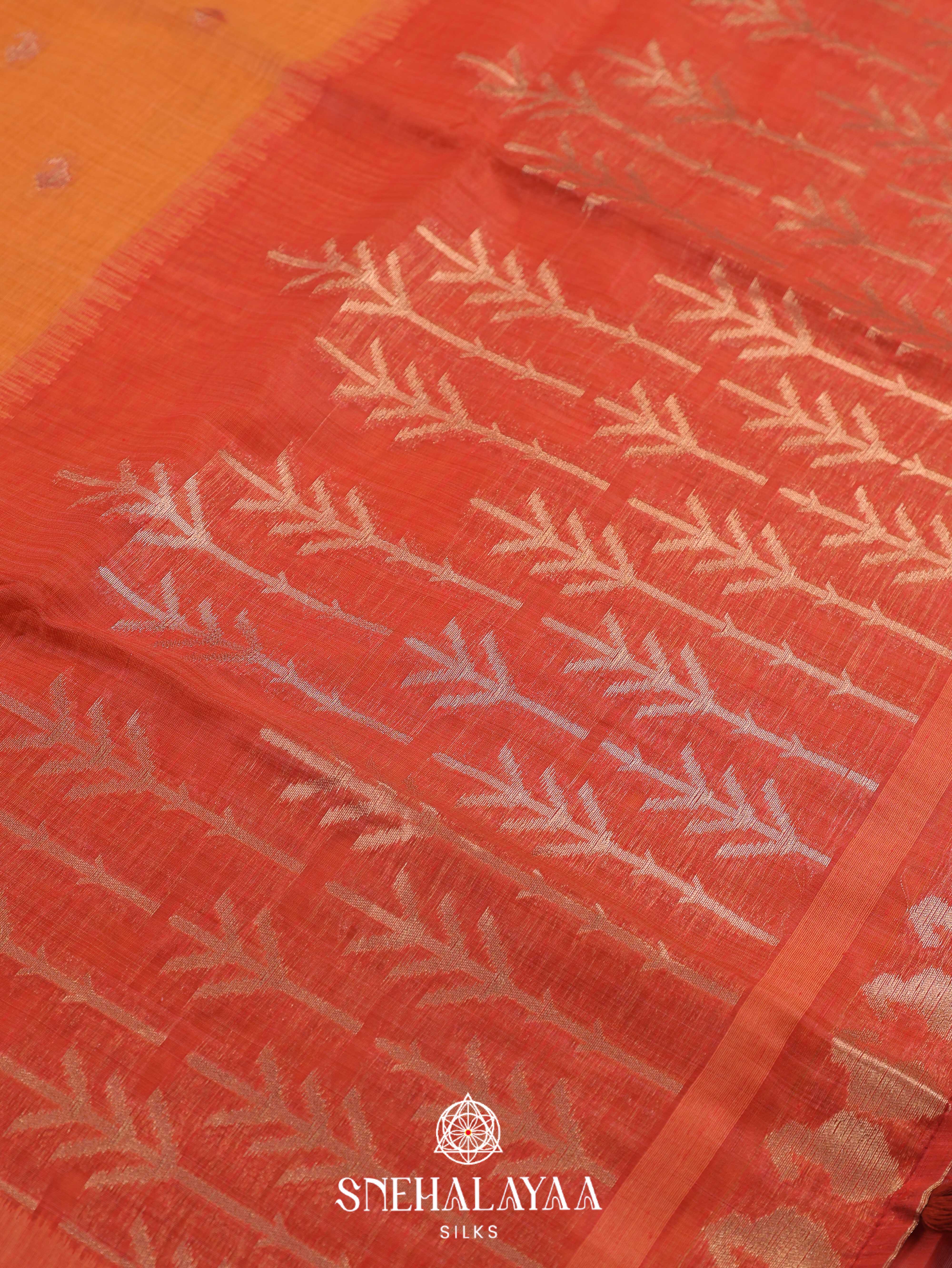 Orange  Munga Cotton Saree