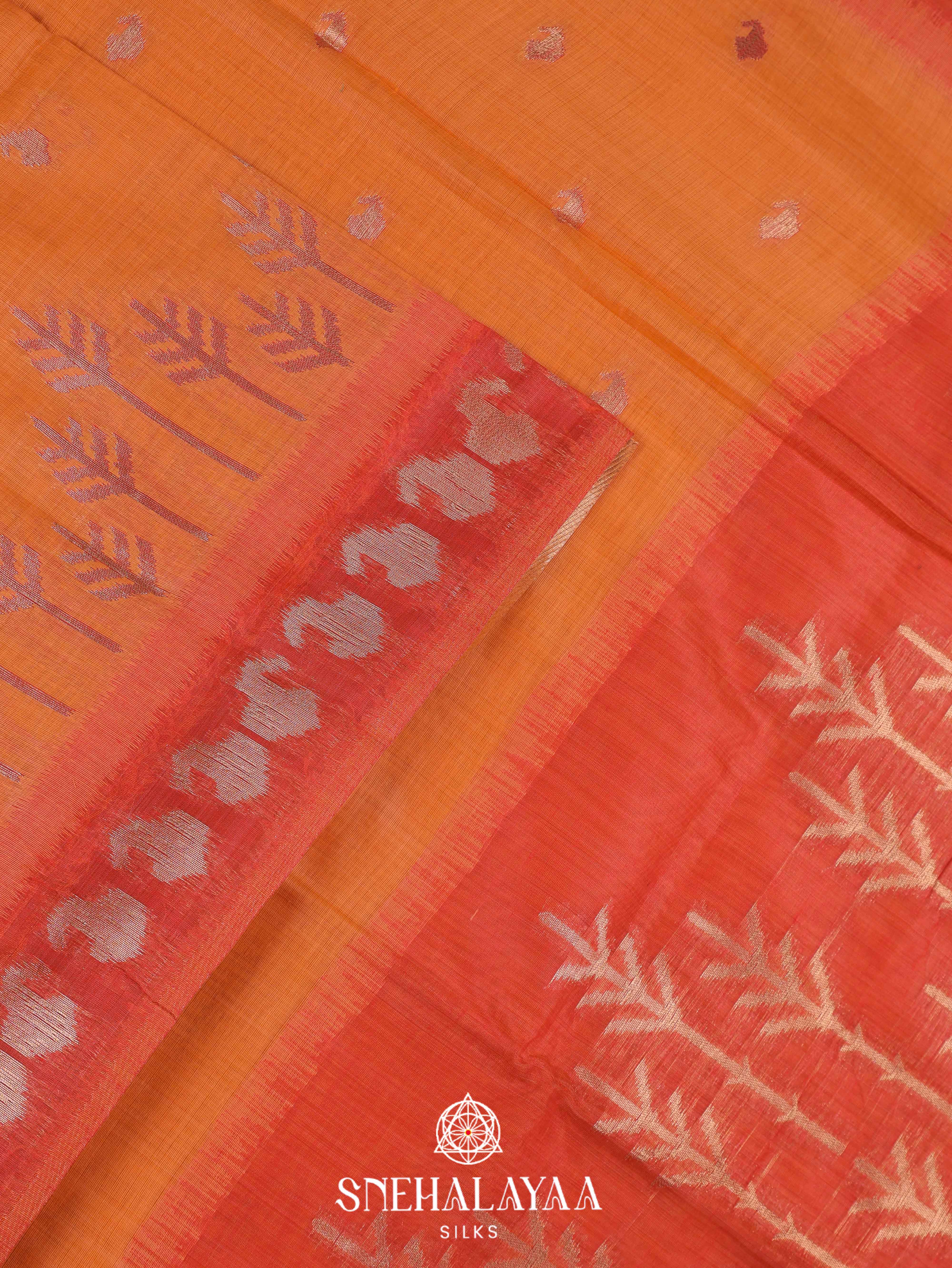 Orange  Munga Cotton Saree
