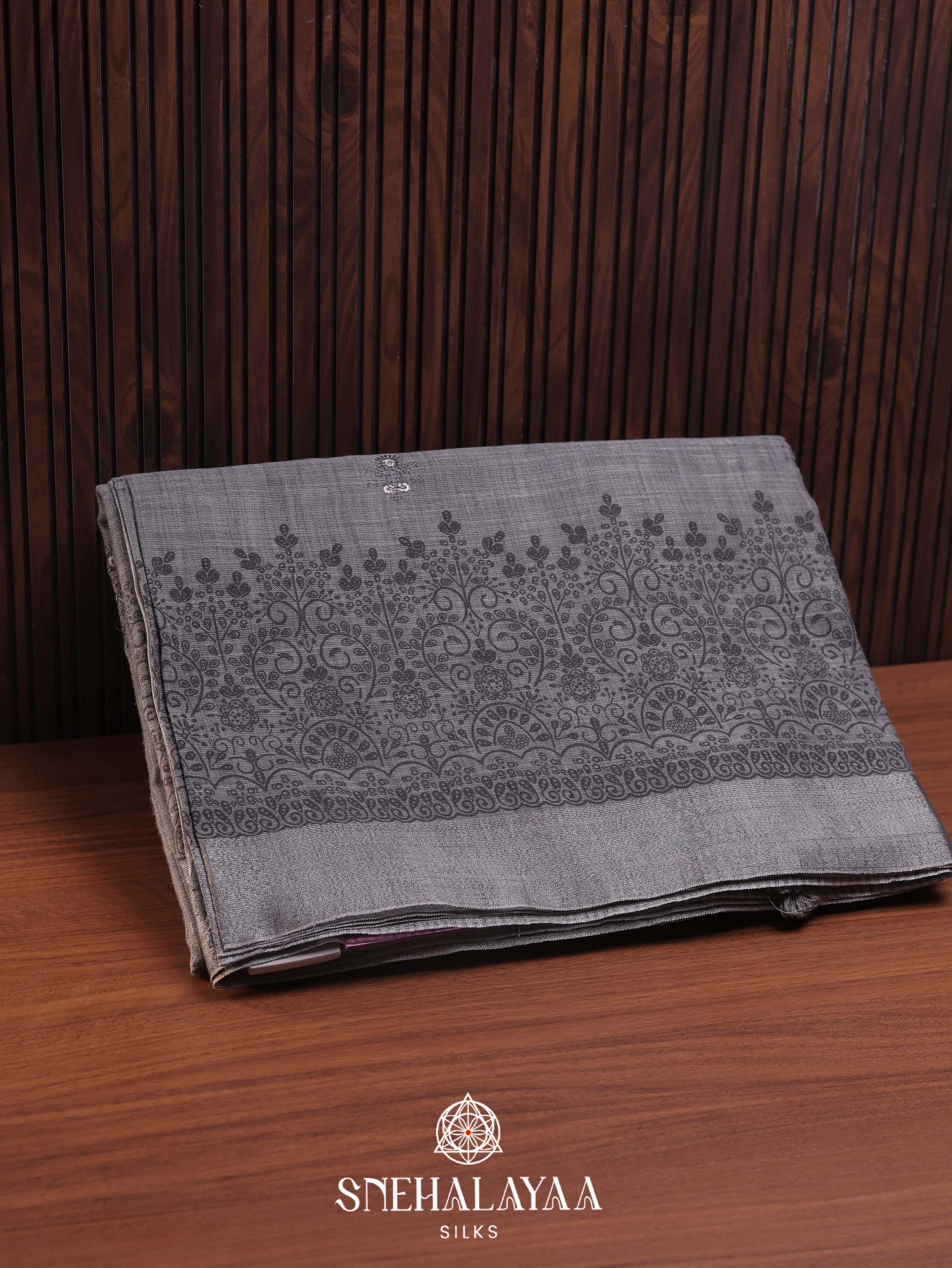 Grey Linen Tissue Saree